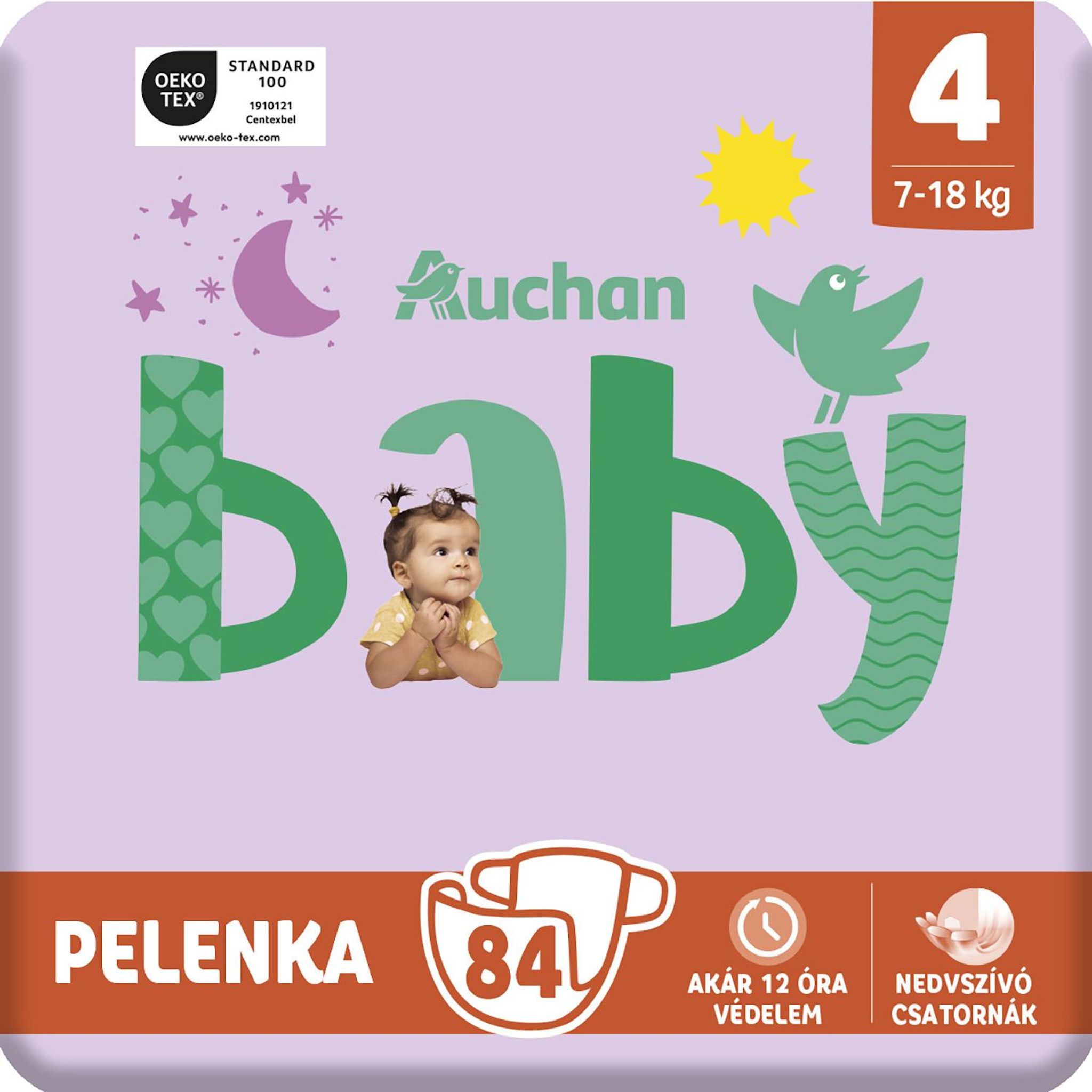 Voir la diapositive 10 : AUCHAN BABY Couches taille 4 (7-18kg) 84 couches