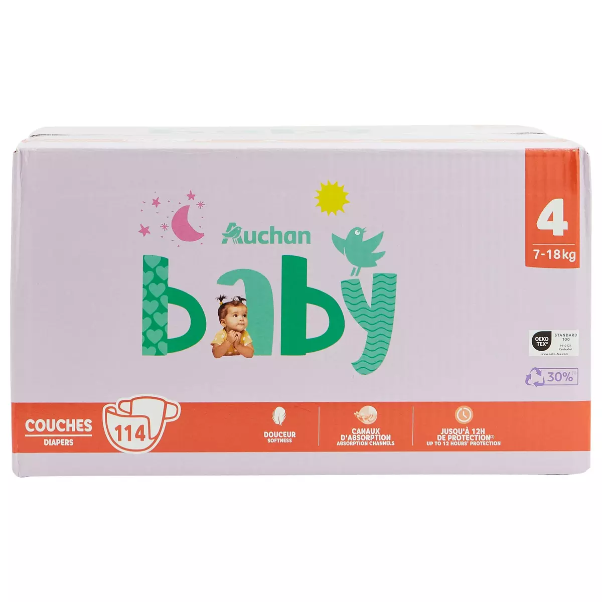 AUCHAN BABY Couches taille 4 (7-18kg) 114 couches