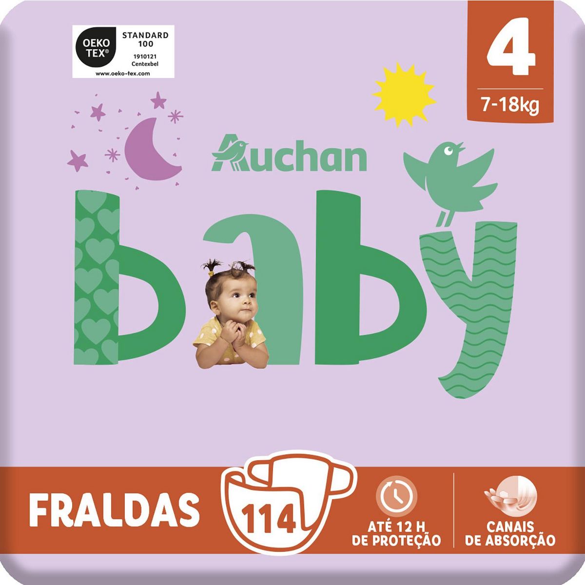 AUCHAN BABY Couches taille 4 (7-18kg) 114 couches