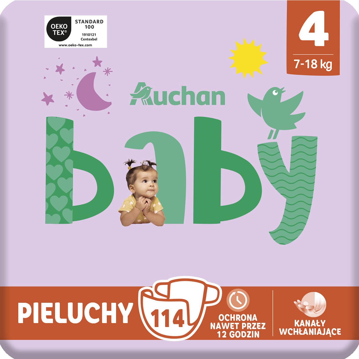 Voir la diapositive 4 : AUCHAN BABY Couches taille 4 (7-18kg) 114 couches