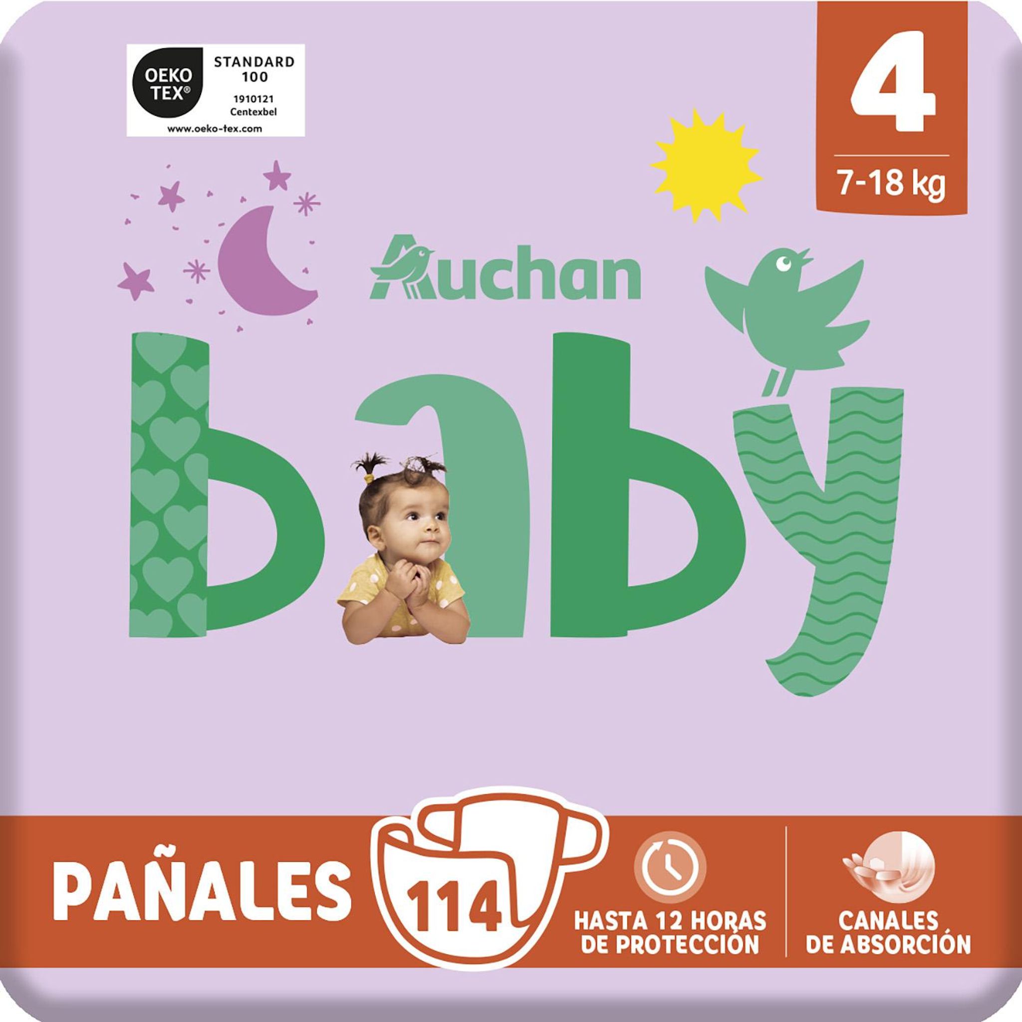 Voir la diapositive 8 : AUCHAN BABY Couches taille 4 (7-18kg) 114 couches