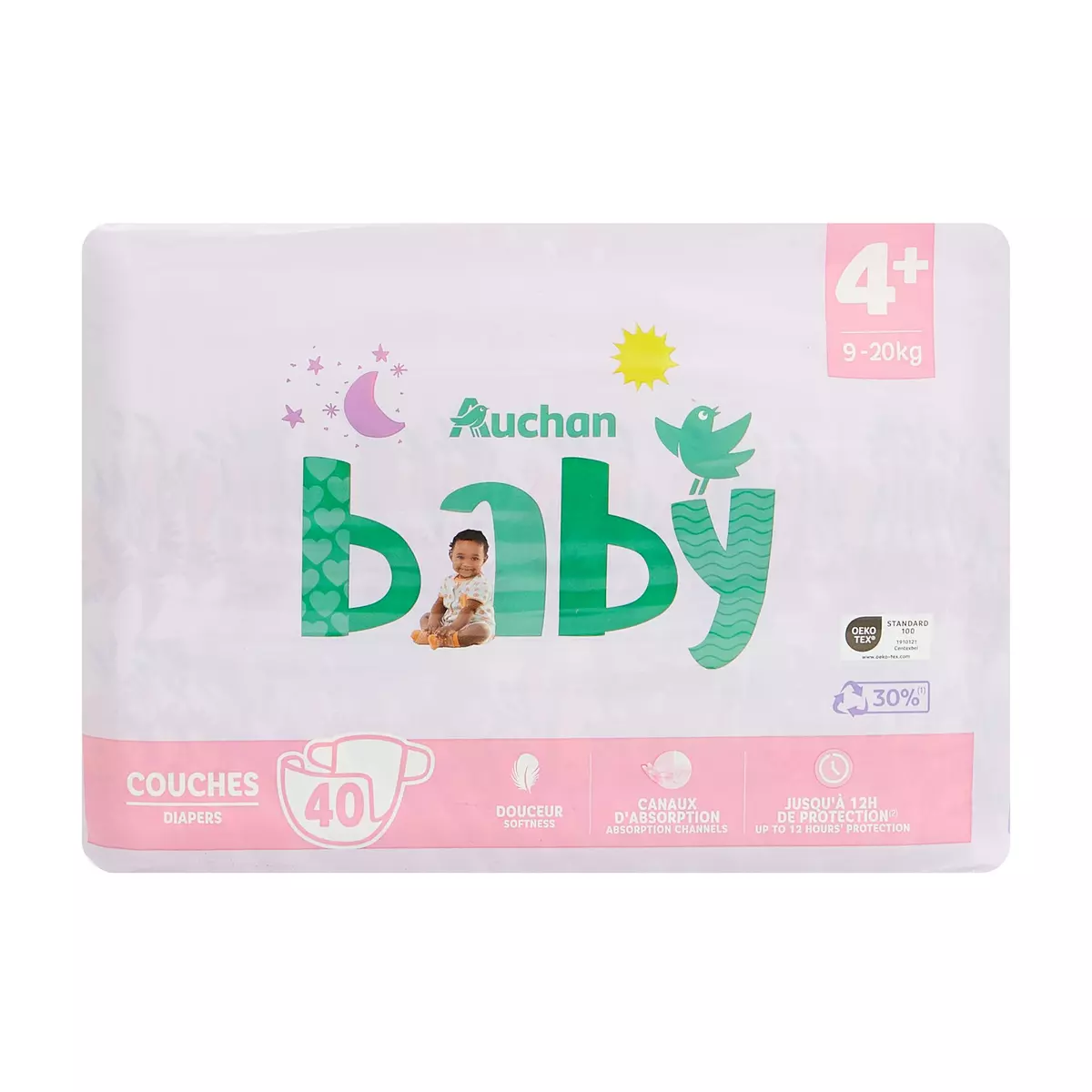 AUCHAN BABY Couches taille 4+ (9-20kg) 40 couches