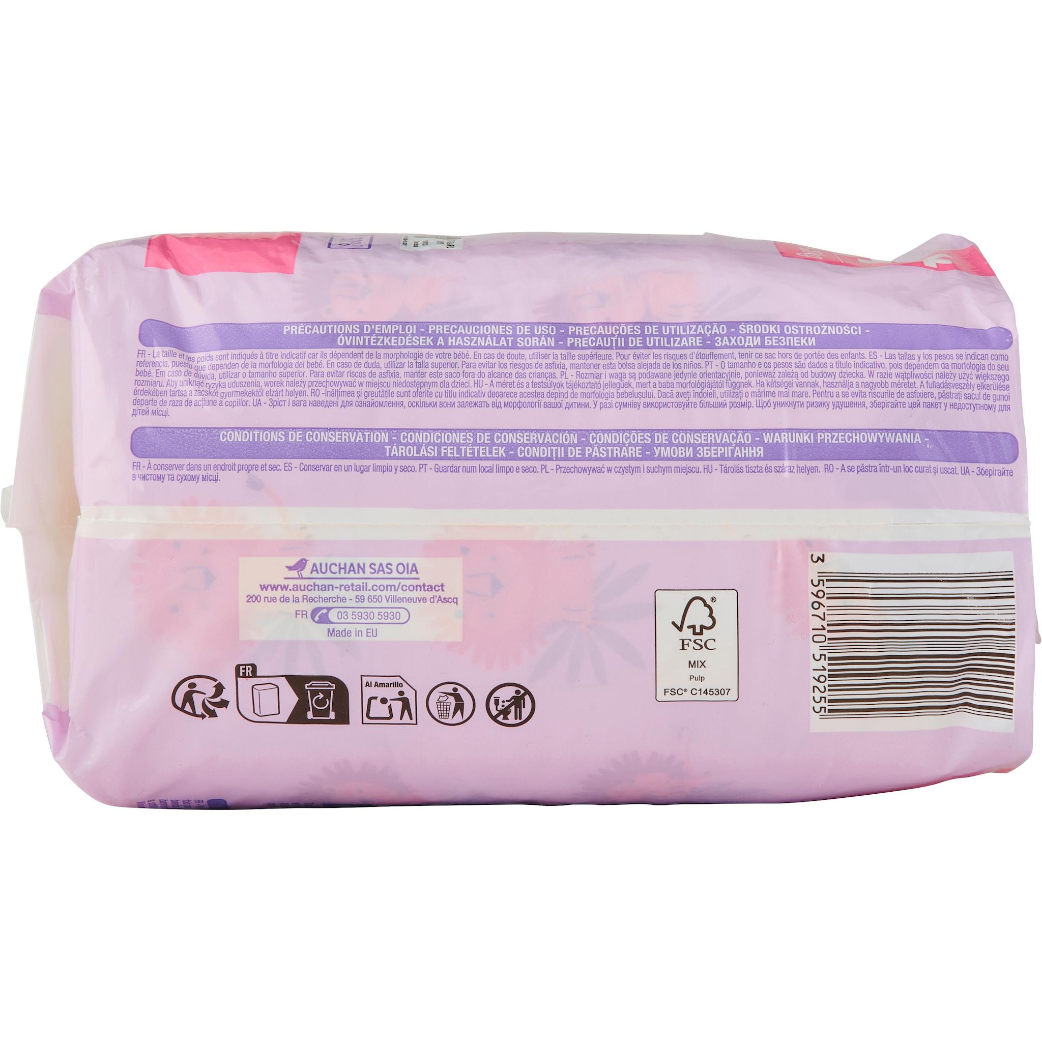 Voir la diapositive 4 : AUCHAN BABY Couches taille 4+ (9-20kg) 40 couches