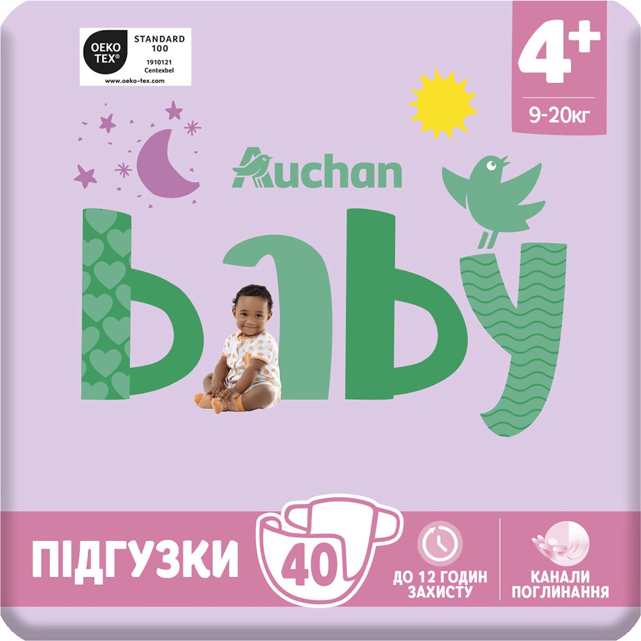 Voir la diapositive 7 : AUCHAN BABY Couches taille 4+ (9-20kg) 40 couches