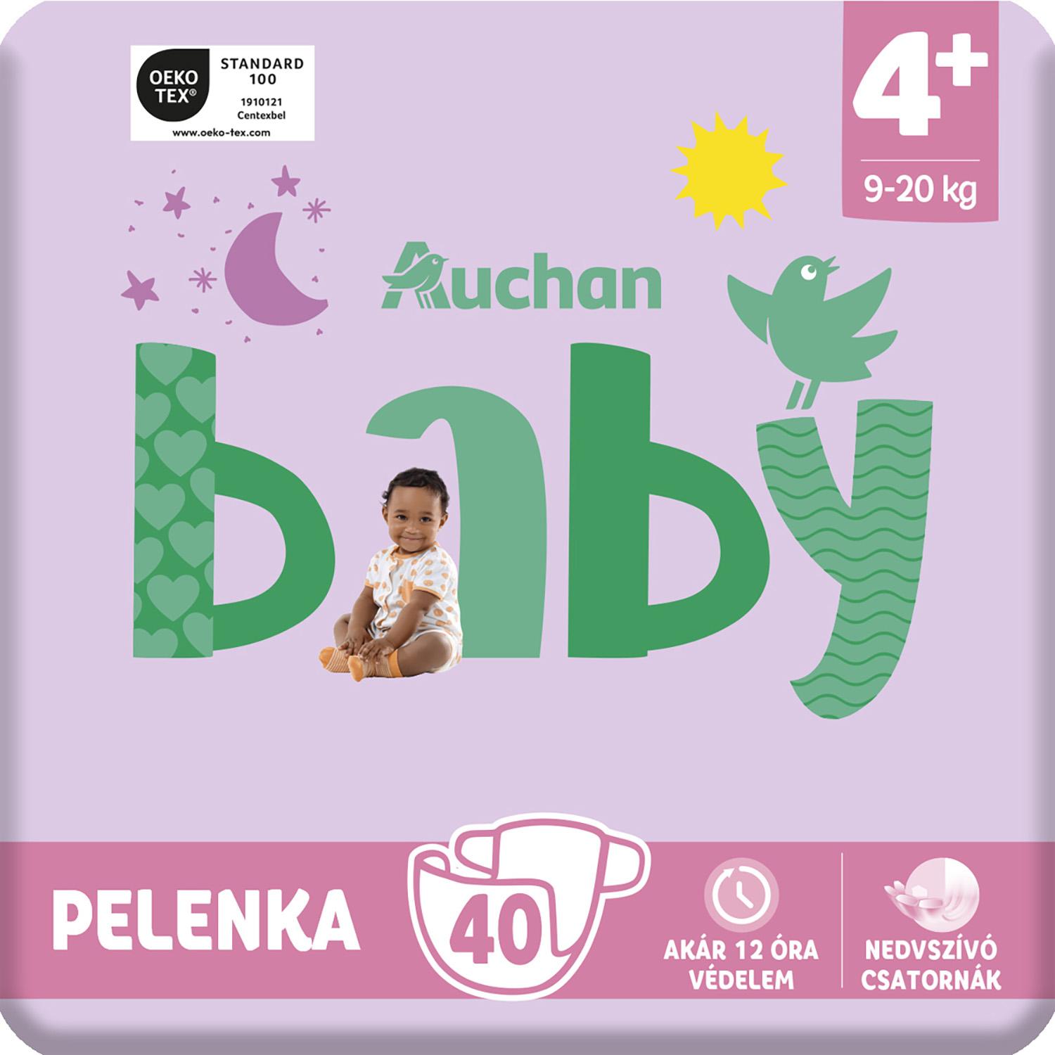 Voir la diapositive 10 : AUCHAN BABY Couches taille 4+ (9-20kg) 40 couches