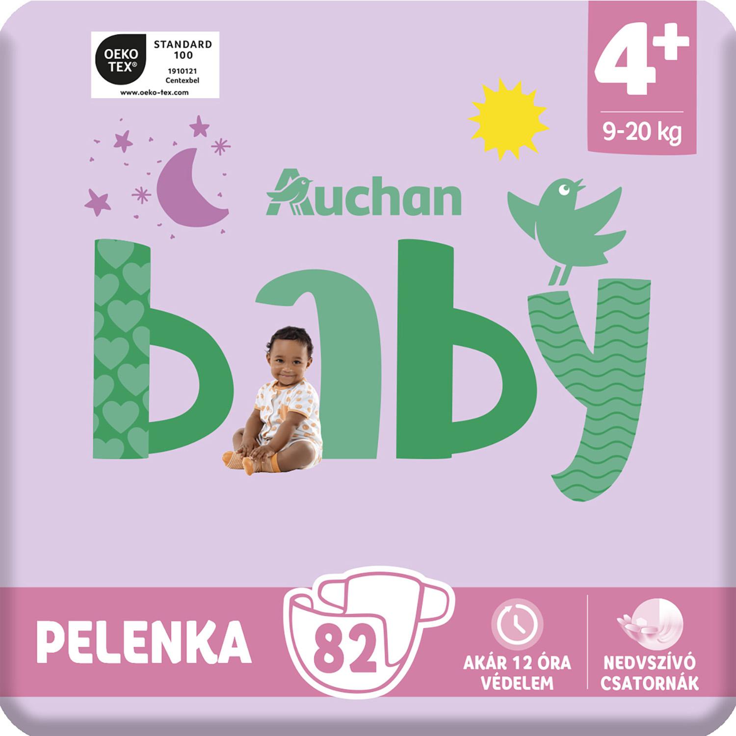 Voir la diapositive 2 : AUCHAN BABY Couches taille 4+ (9-20kg) 82 couches