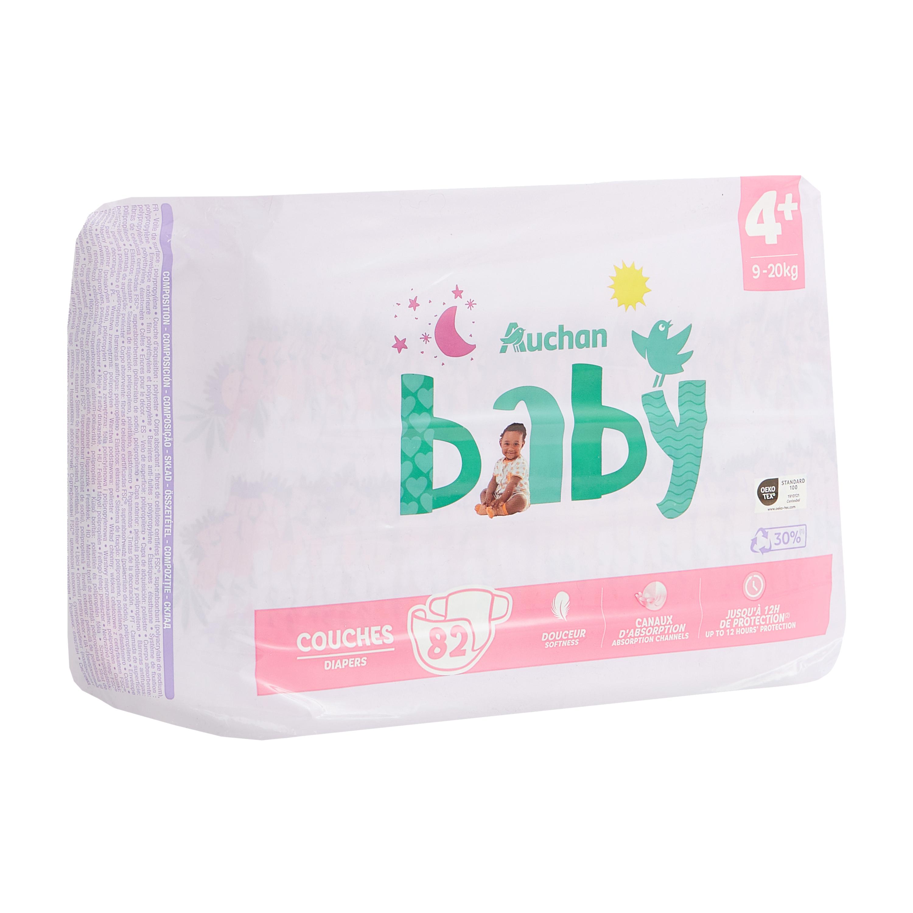 Voir la diapositive 7 : AUCHAN BABY Couches taille 4+ (9-20kg) 82 couches