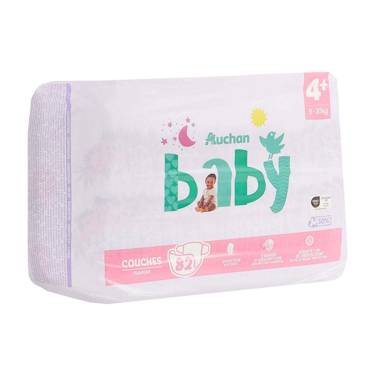AUCHAN BABY Couches taille 4+ (9-20kg) 82 couches