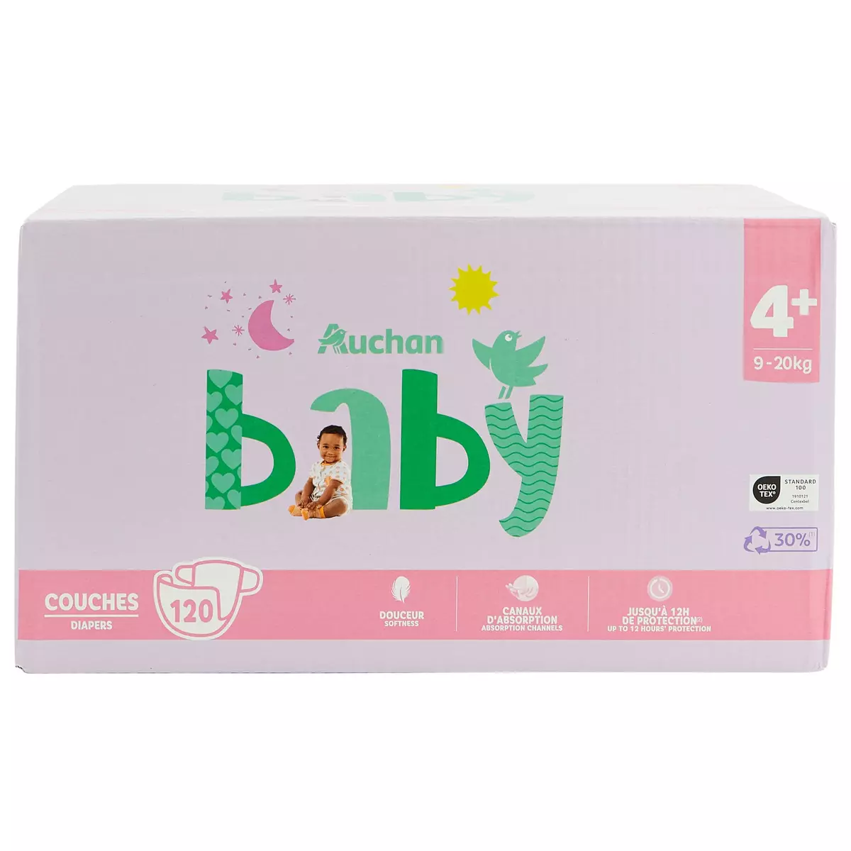 AUCHAN BABY Couches taille 4+ (9-20kg) 120 couches