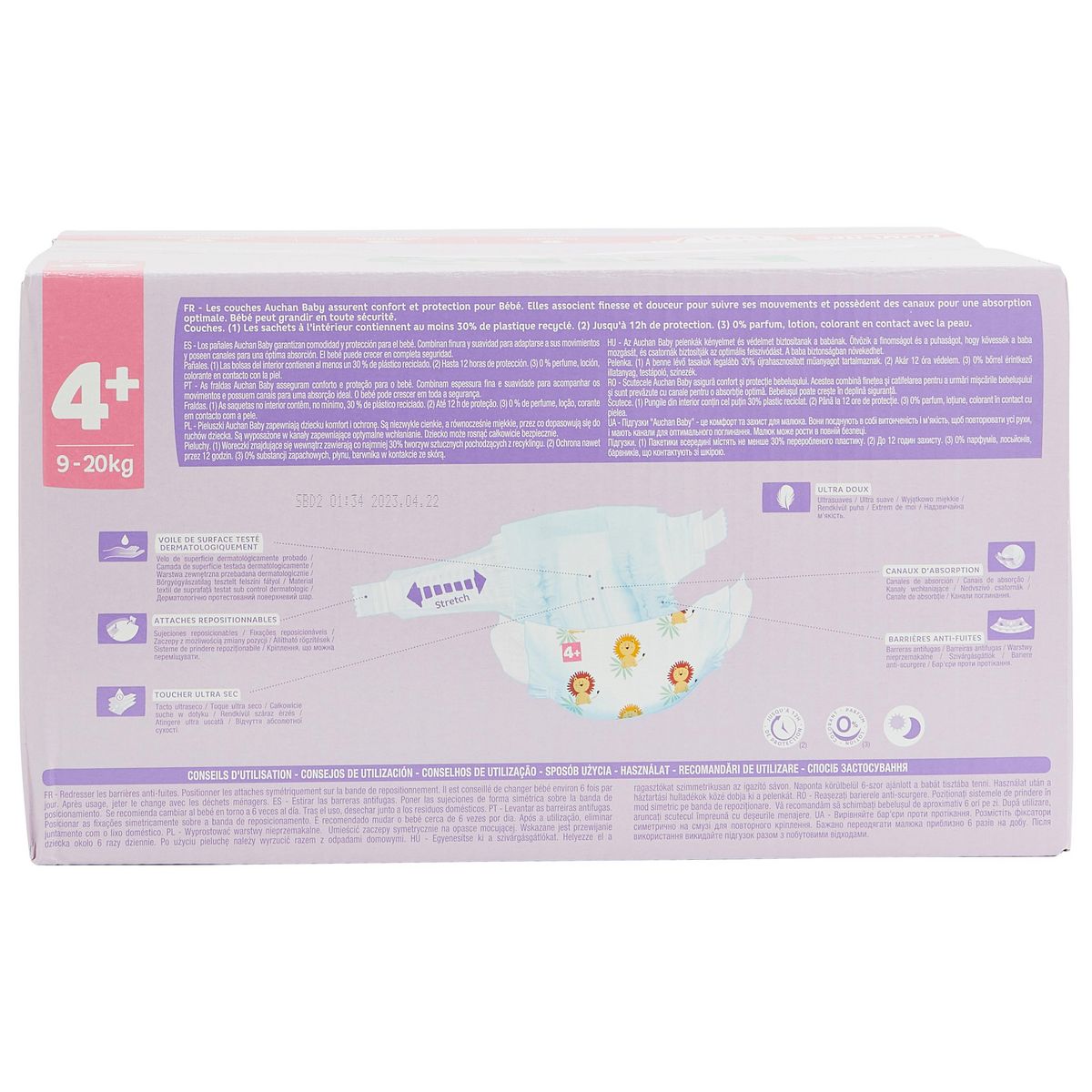 AUCHAN BABY Couches taille 4+ (9-20kg) 120 couches