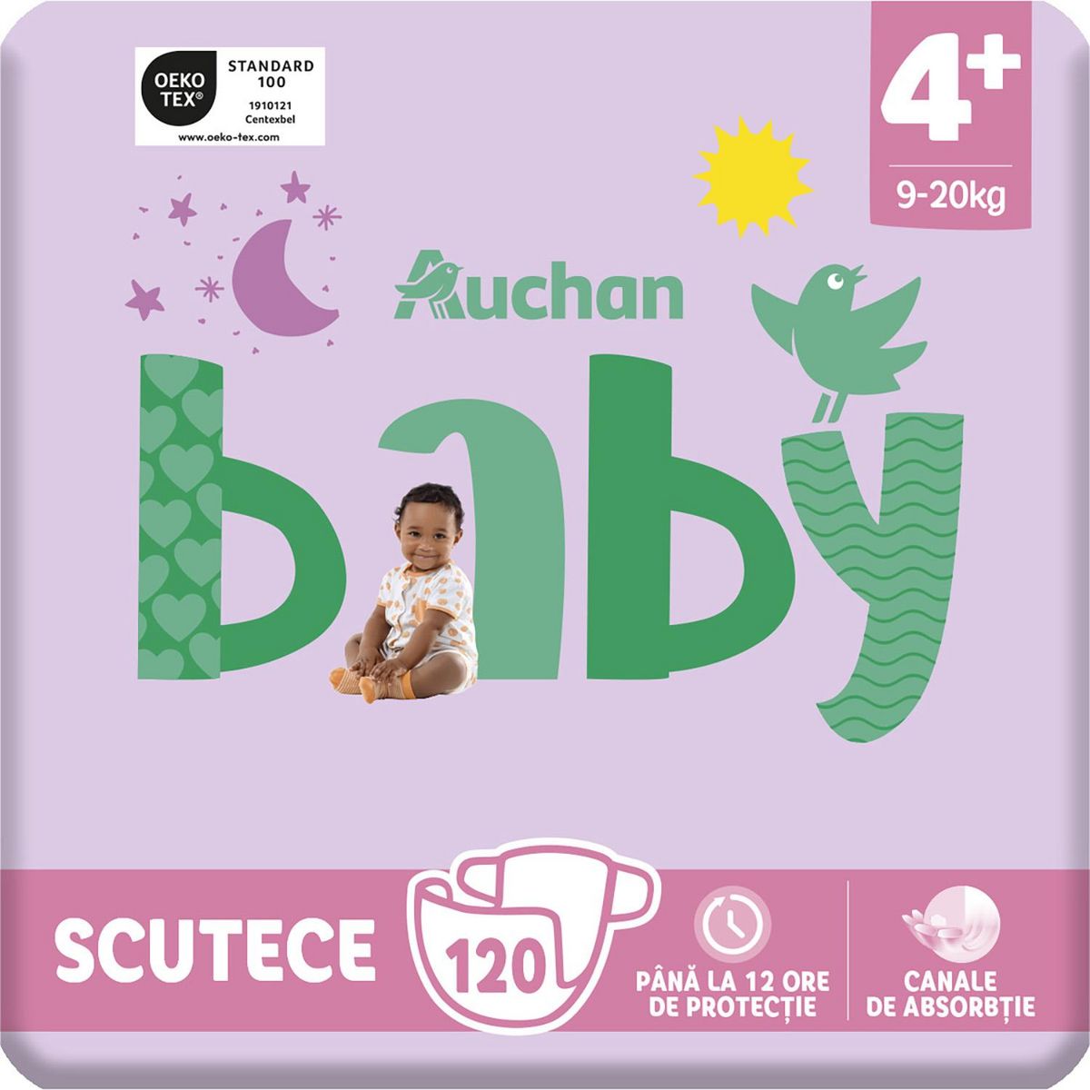 AUCHAN BABY Couches taille 4+ (9-20kg) 120 couches