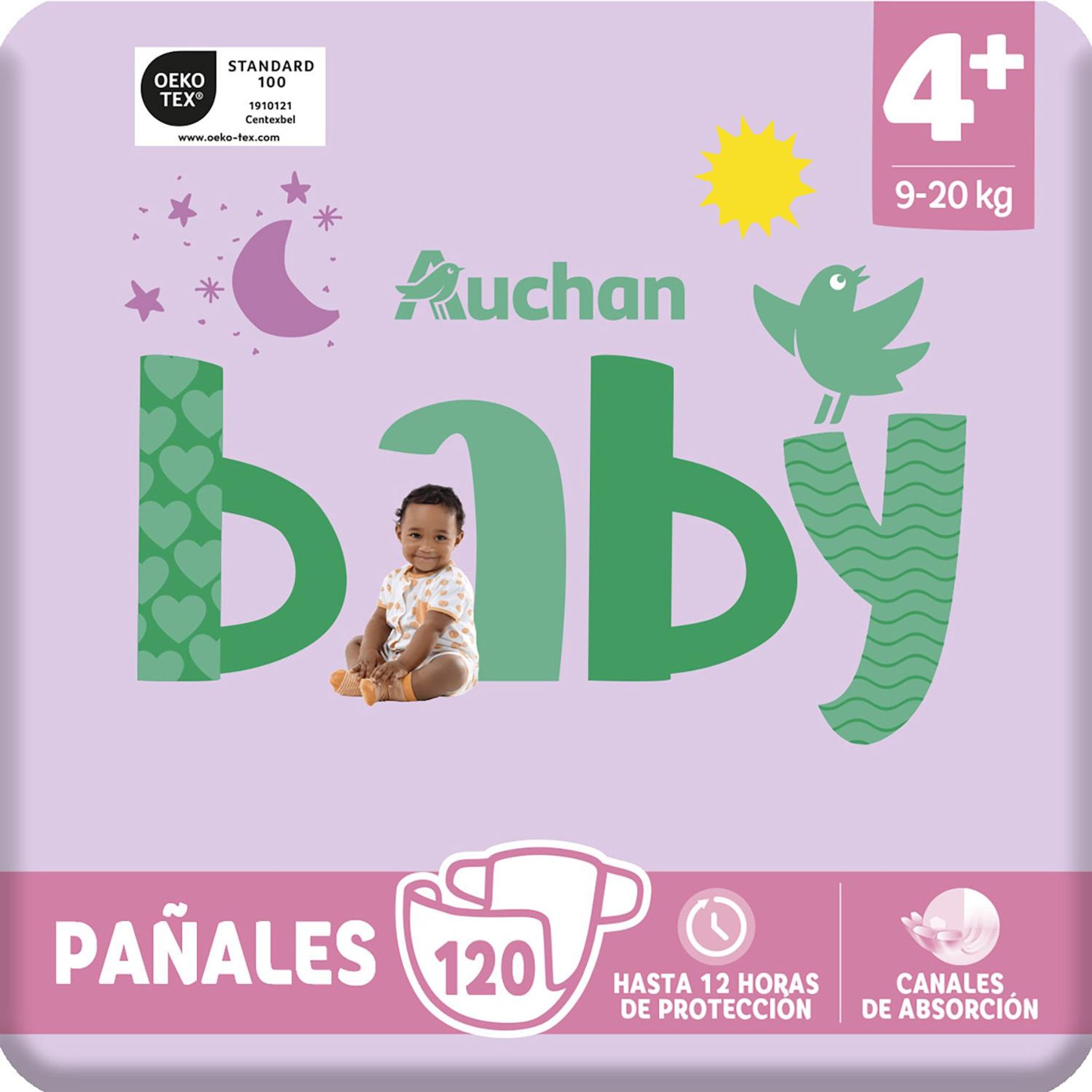 Voir la diapositive 6 : AUCHAN BABY Couches taille 4+ (9-20kg) 120 couches