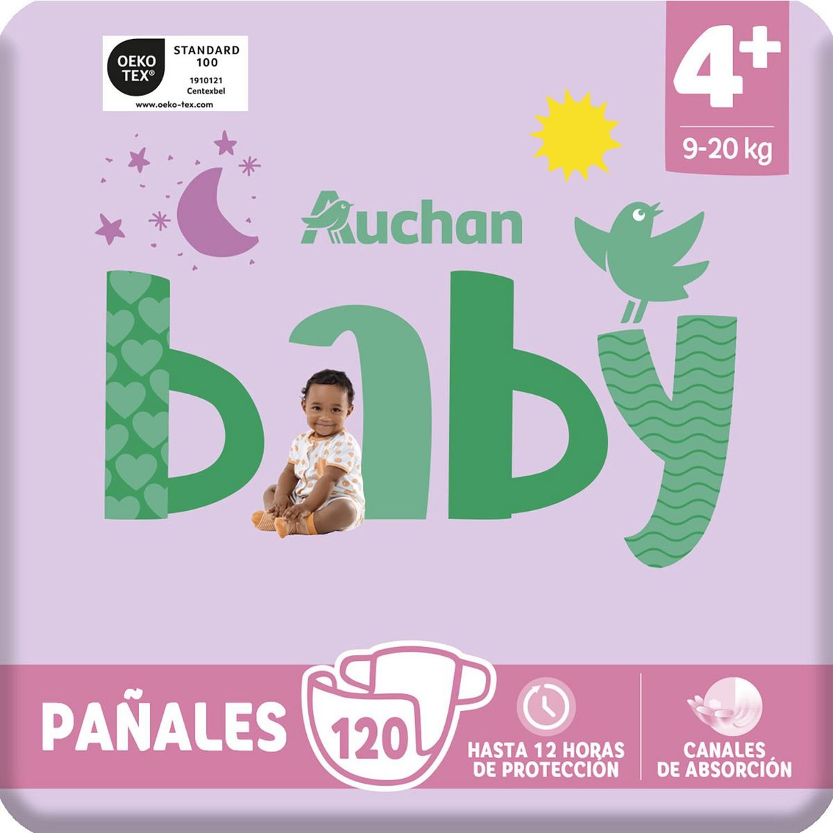 AUCHAN BABY Couches taille 4+ (9-20kg) 120 couches