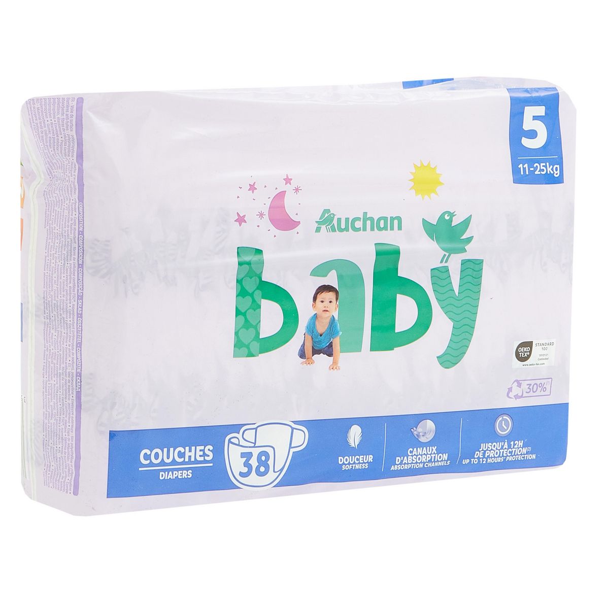 AUCHAN BABY Couches taille 5 (11-25kg) 38 couches