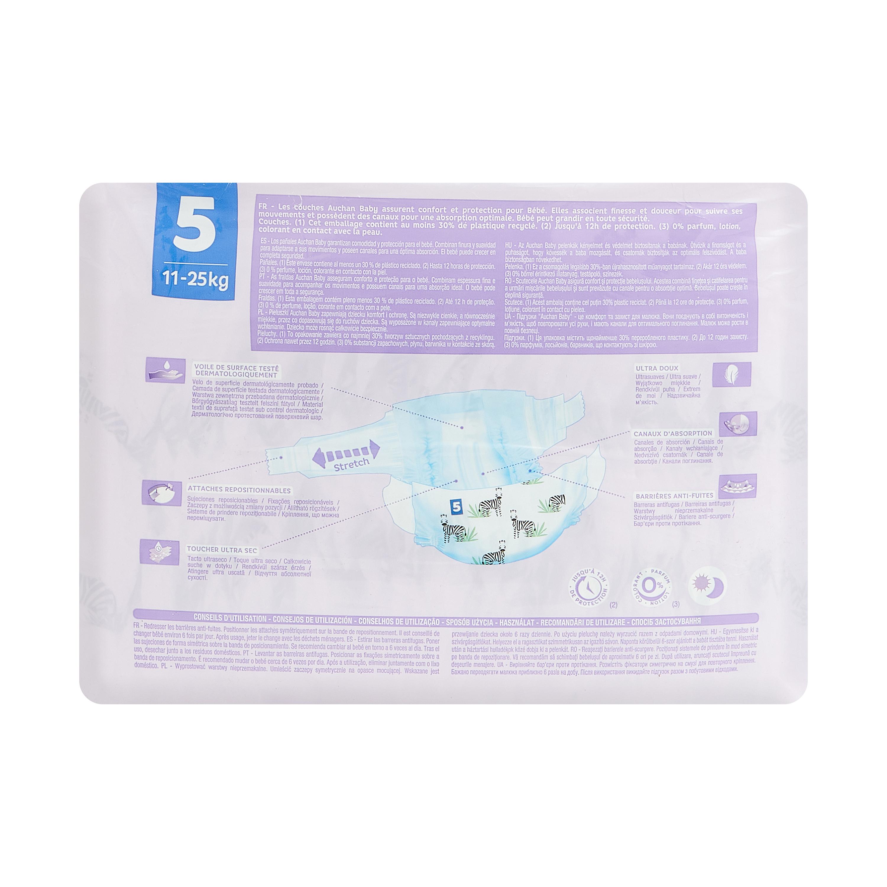 Voir la diapositive 2 : AUCHAN BABY Couches taille 5 (11-25kg) 80 couches