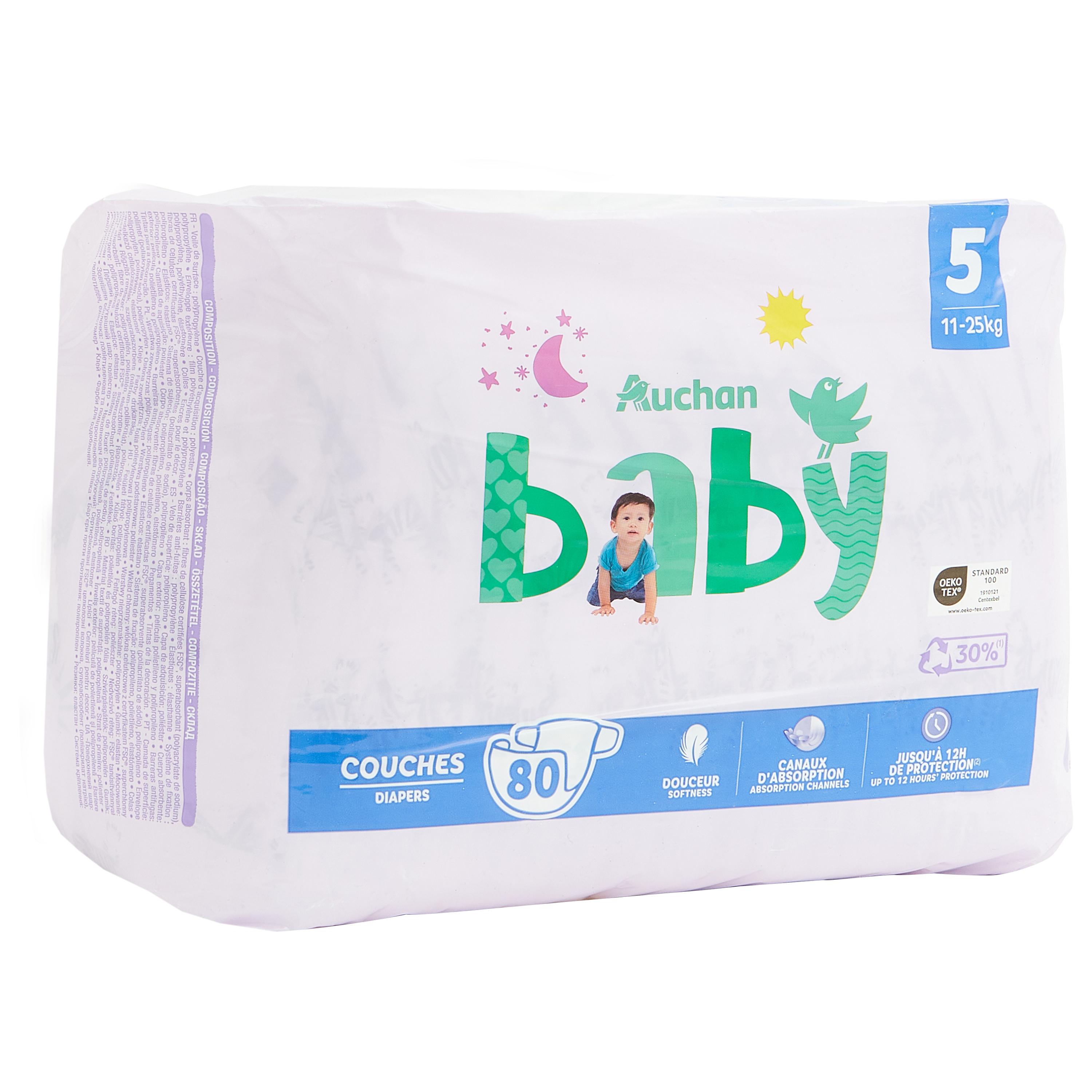 Voir la diapositive 10 : AUCHAN BABY Couches taille 5 (11-25kg) 80 couches