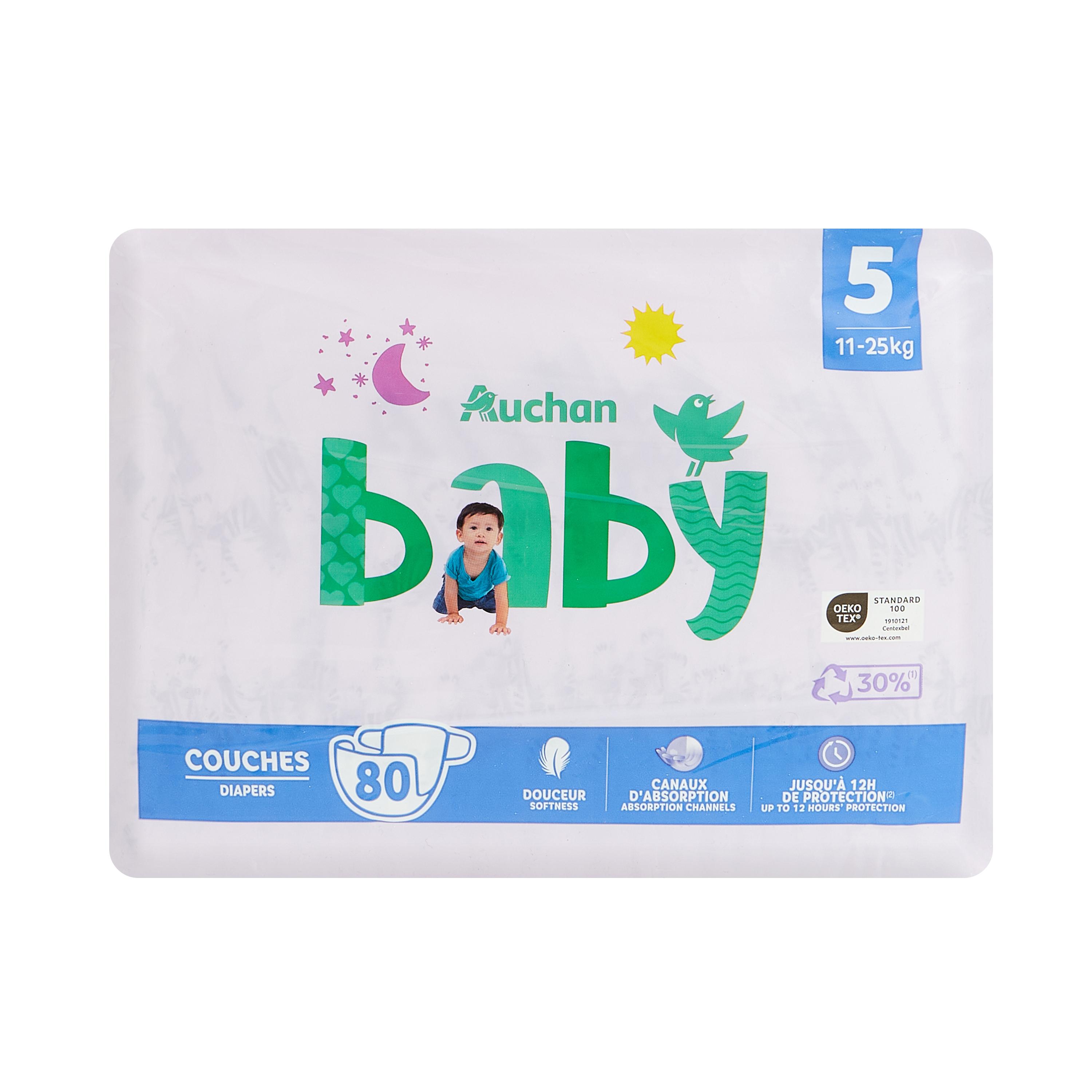 Voir la diapositive 9 : AUCHAN BABY Couches taille 5 (11-25kg) 80 couches