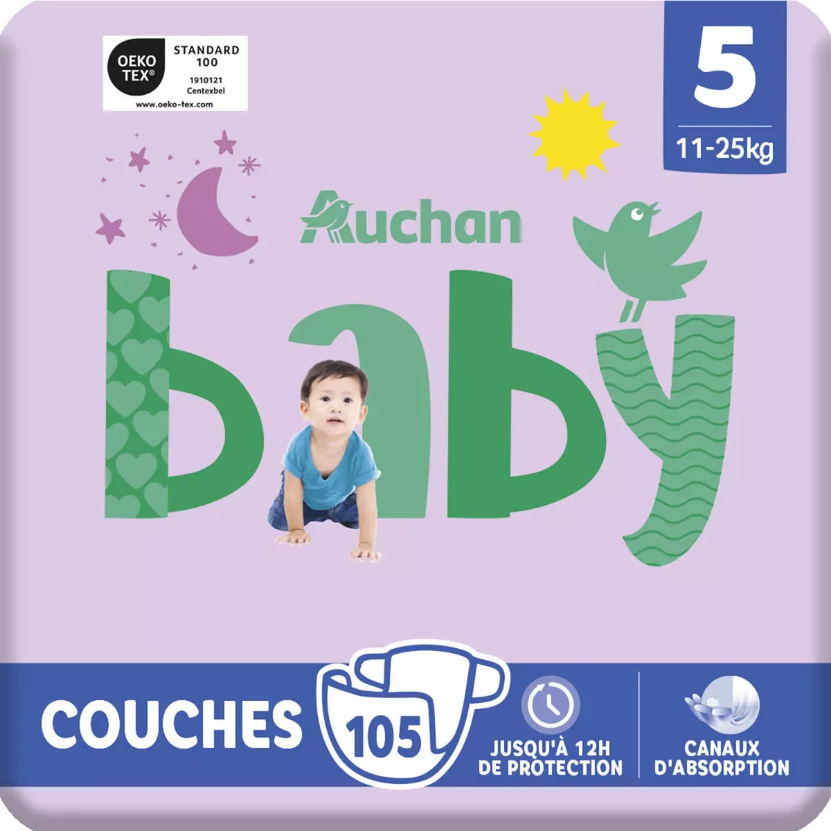 AUCHAN BABY Couches taille 5 (11-25kg) 105 couches
