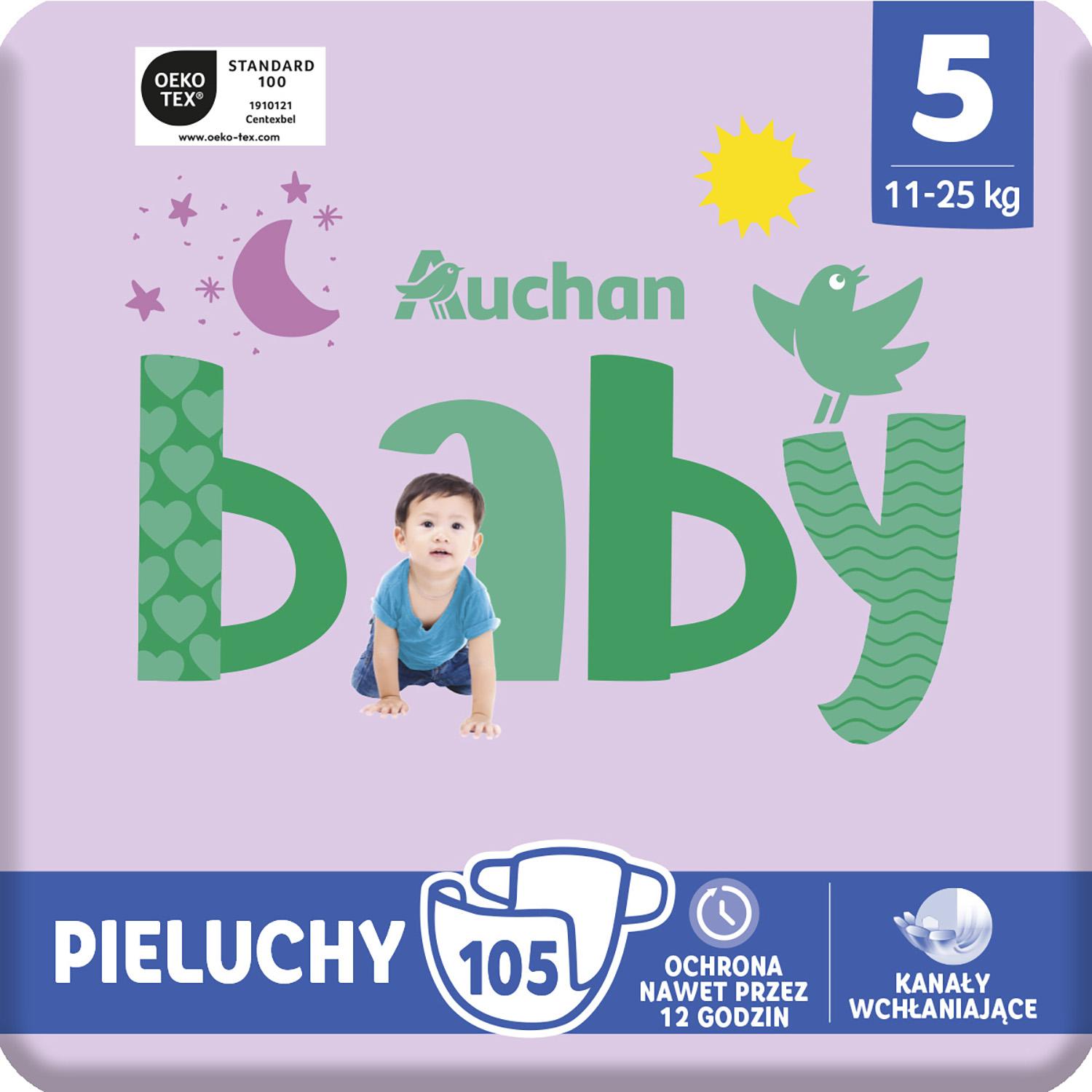 Voir la diapositive 7 : AUCHAN BABY Couches taille 5 (11-25kg) 105 couches
