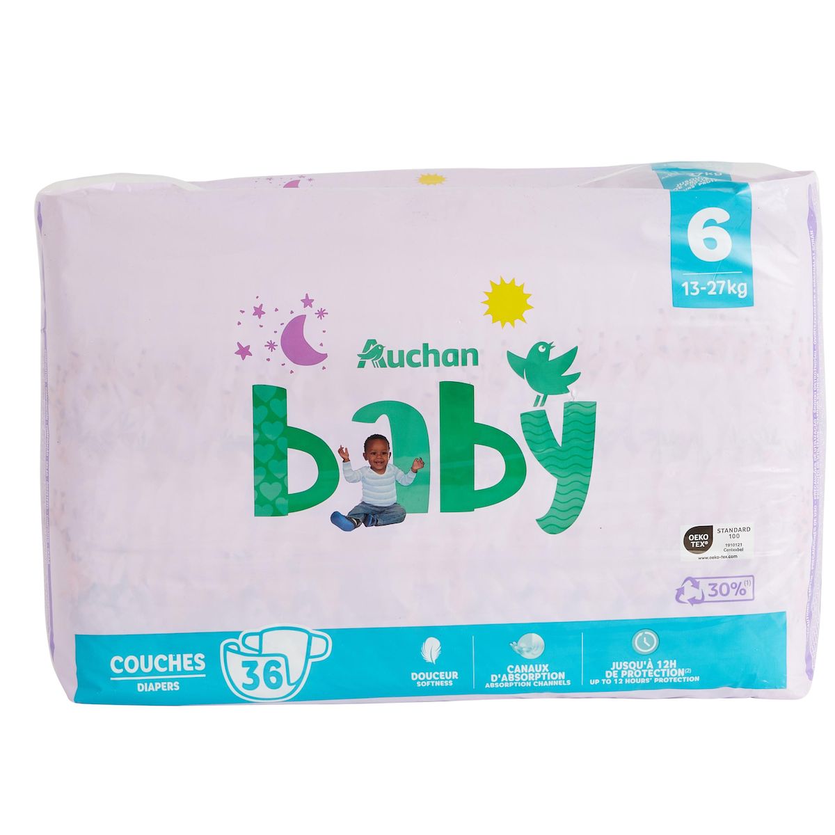 AUCHAN BABY Couche taille 6 (13-27kg) 36 pièces