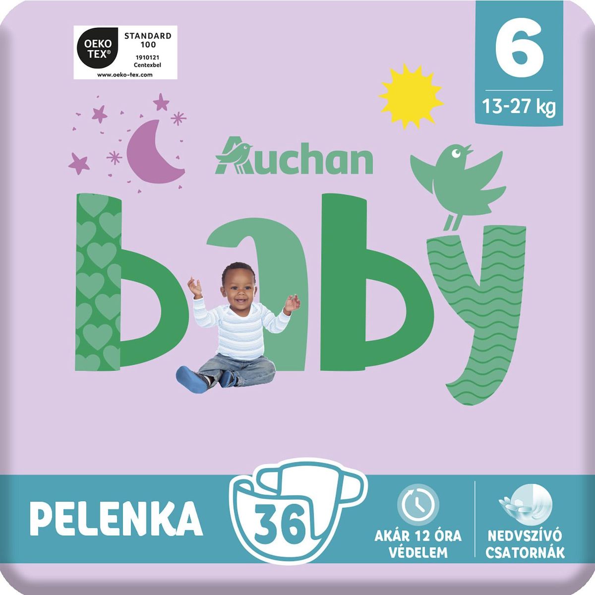 AUCHAN BABY Couche taille 6 (13-27kg) 36 pièces