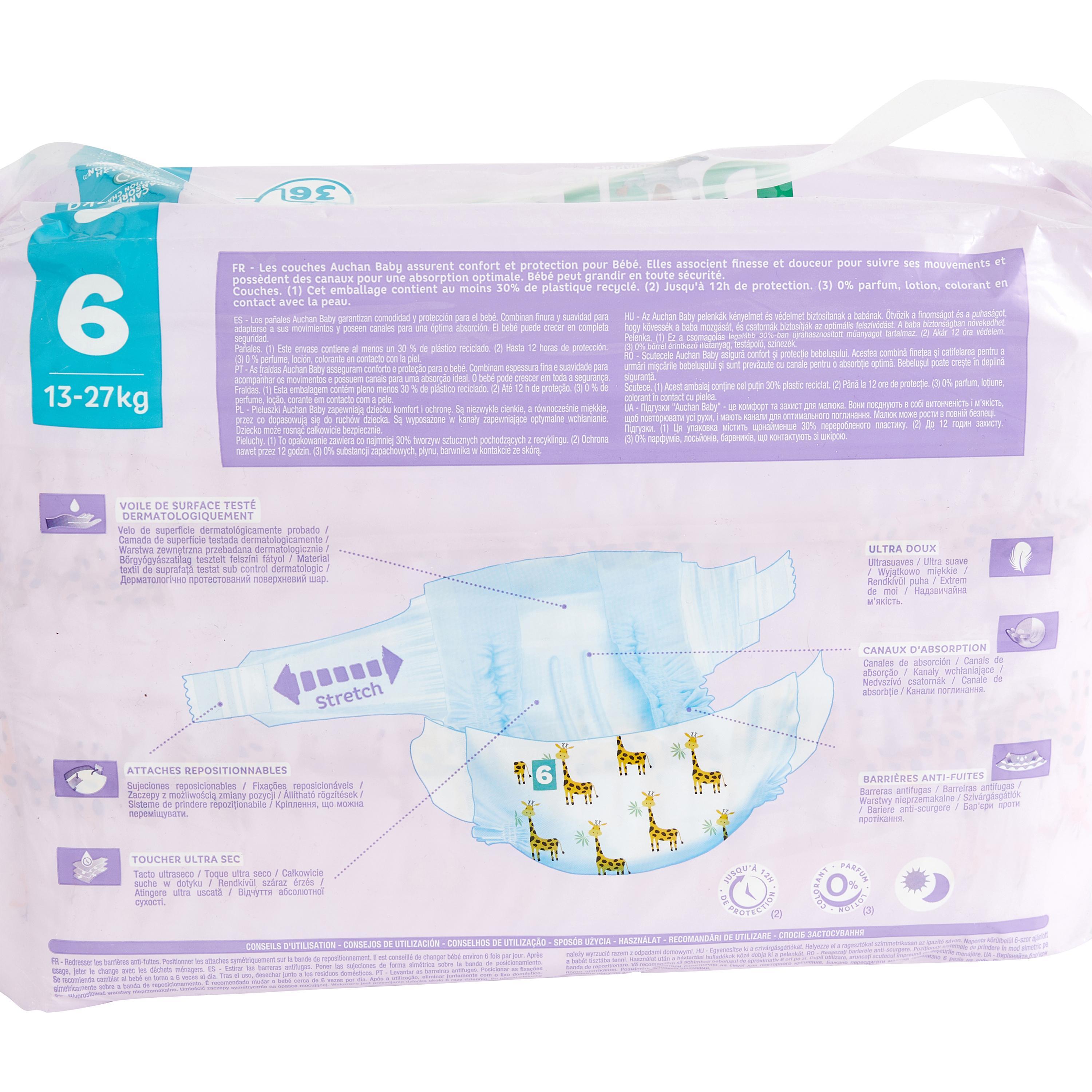 Voir la diapositive 5 : AUCHAN BABY Couche taille 6 (13-27kg) 36 pièces