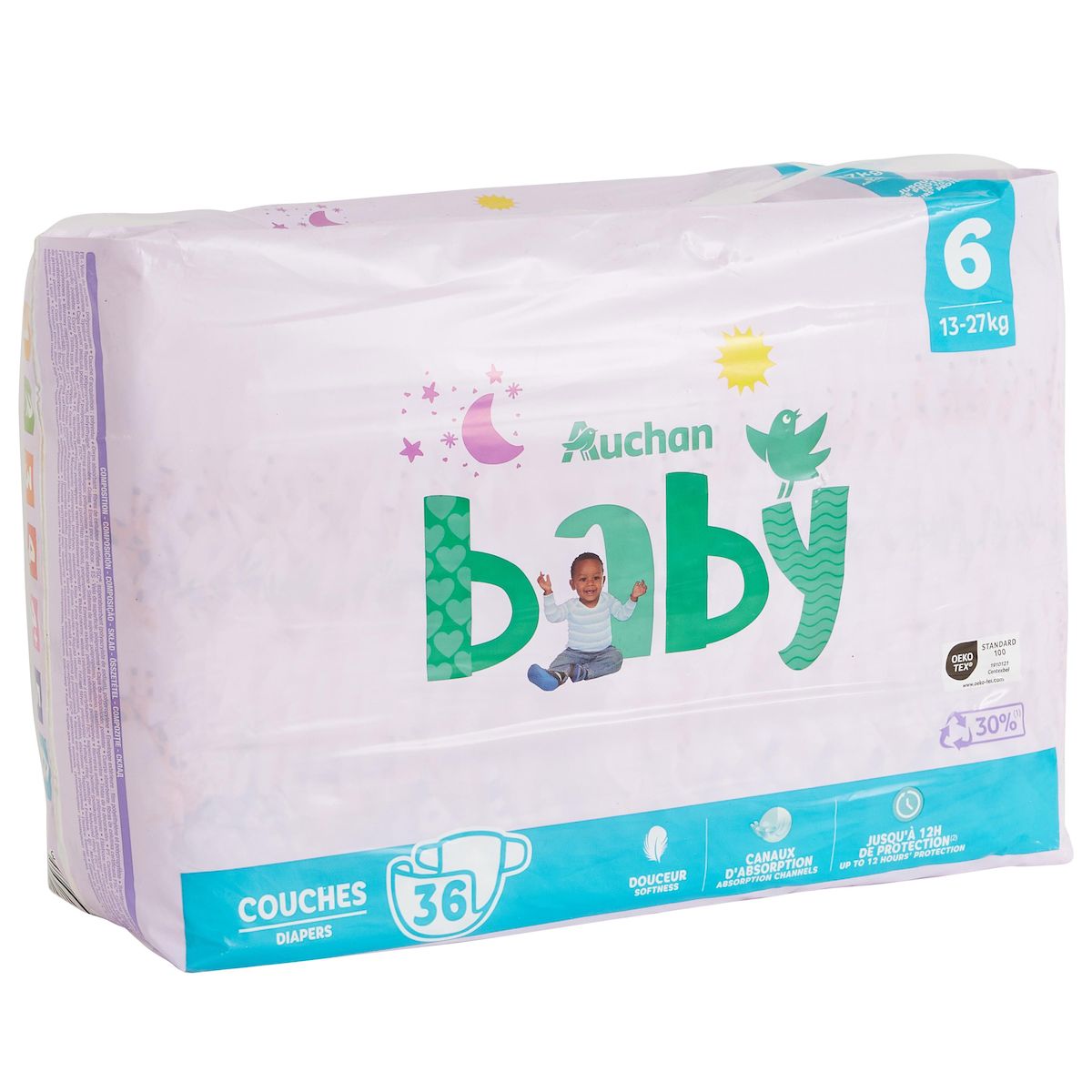 AUCHAN BABY Couche taille 6 (13-27kg) 36 pièces
