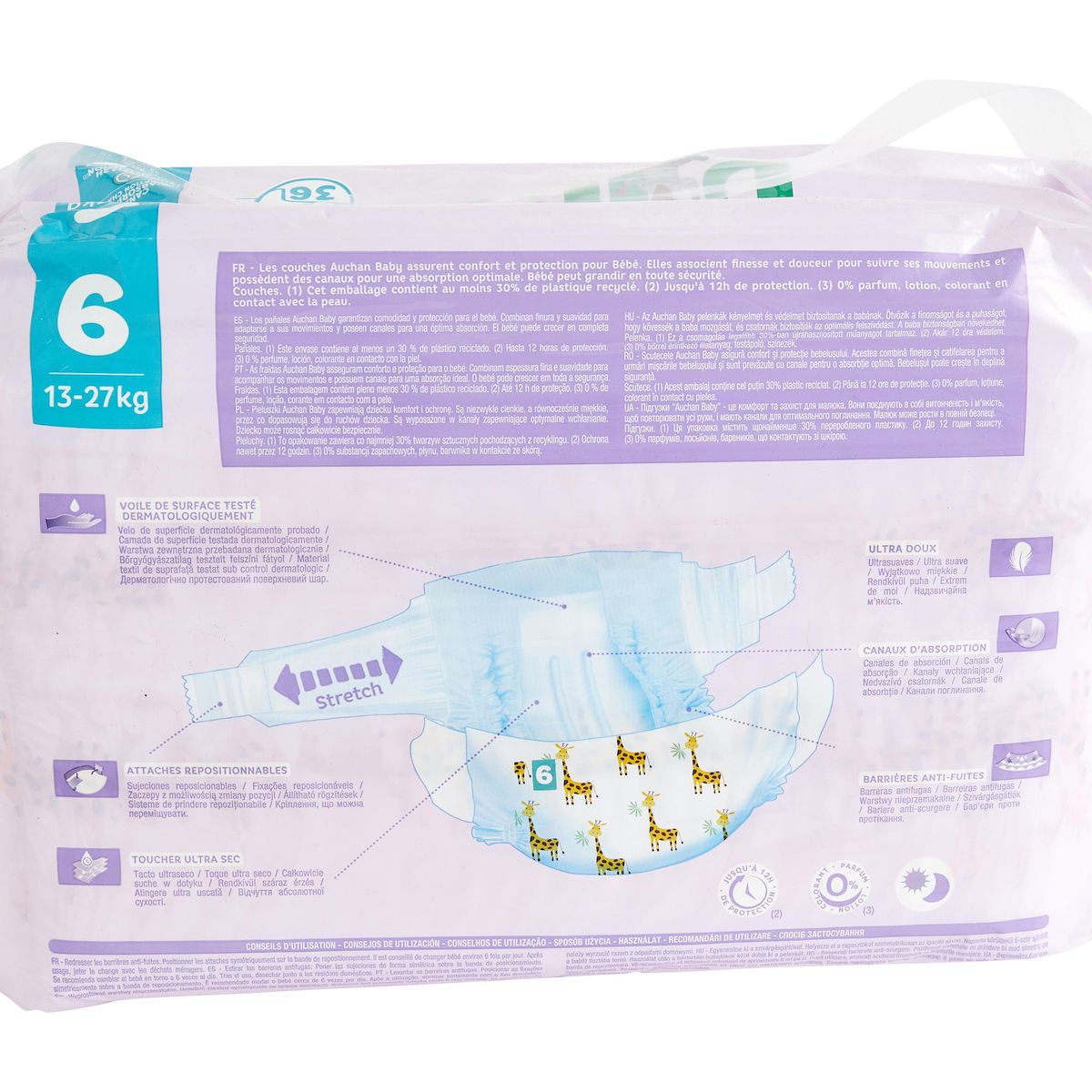 AUCHAN BABY Couche taille 6 (13-27kg) 36 pièces