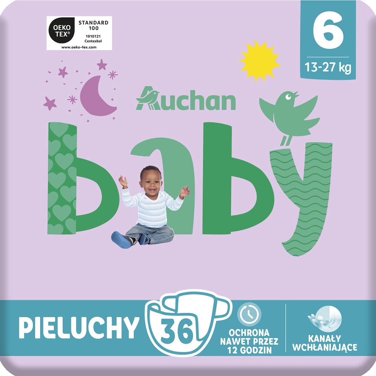AUCHAN BABY Couche taille 6 (13-27kg) 36 pièces