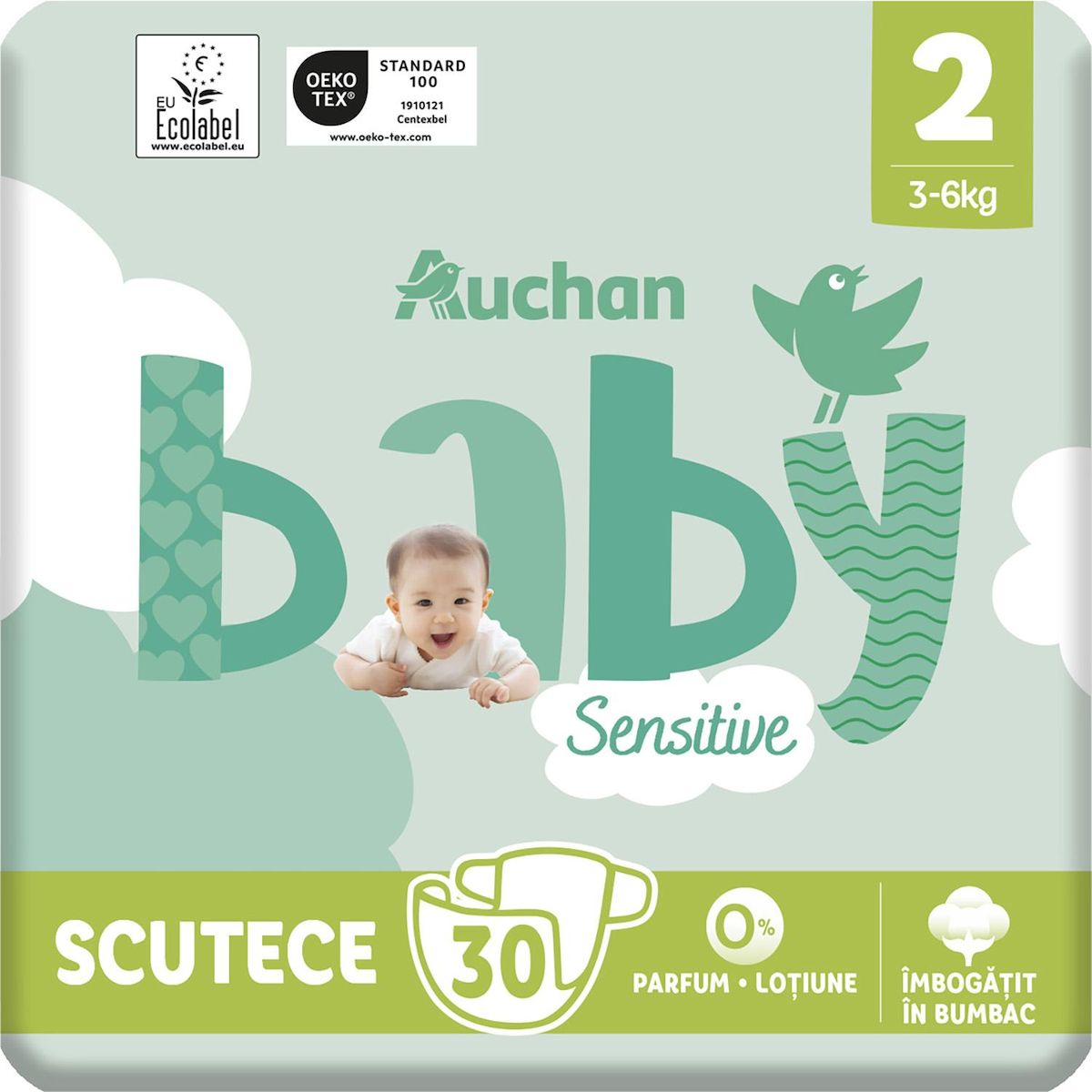 AUCHAN BABY Sensitive Couche taille 2 (3-6kg) 30 pièces