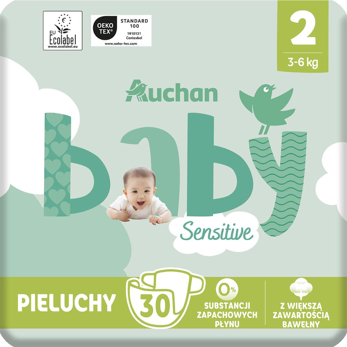 AUCHAN BABY Sensitive Couche taille 2 (3-6kg) 30 pièces