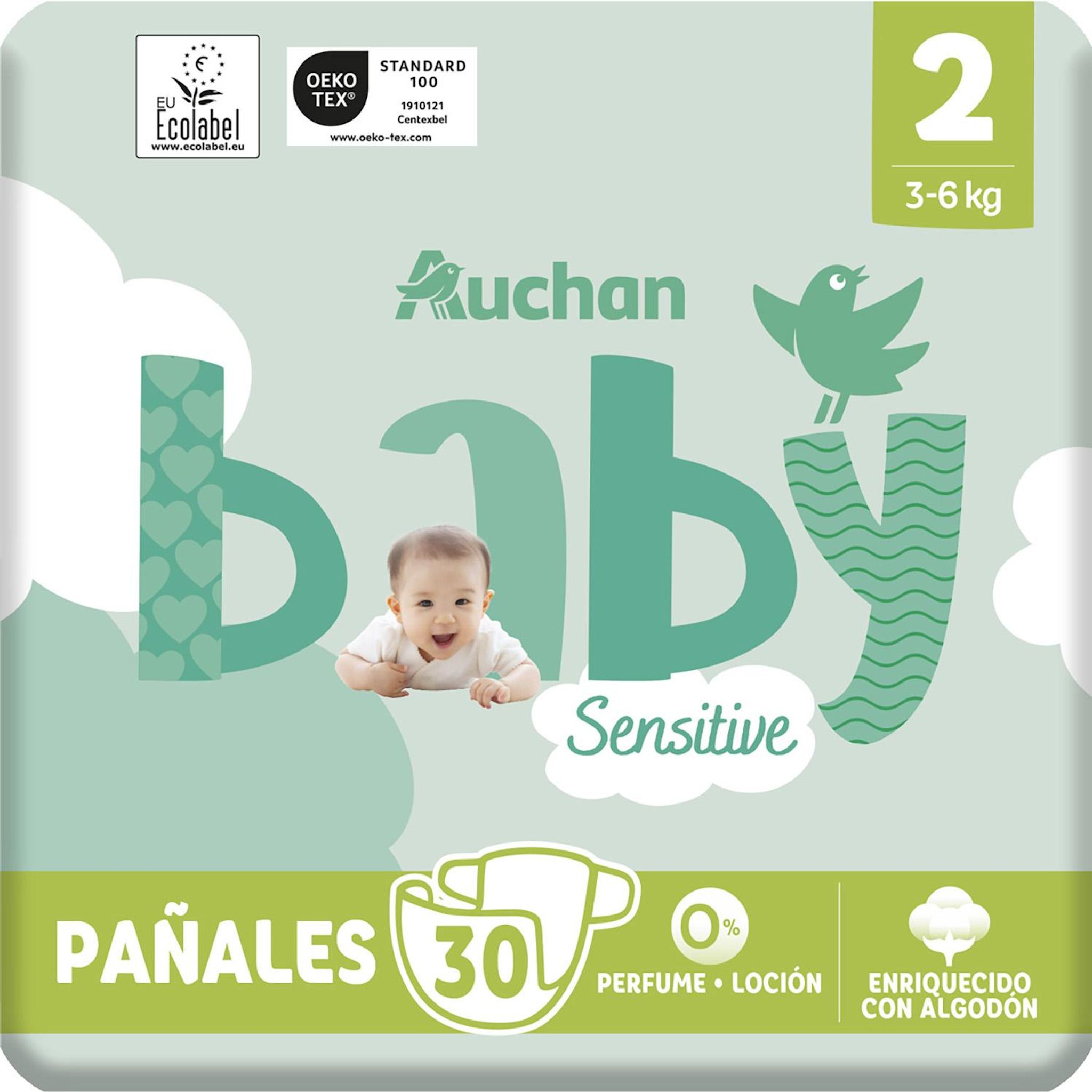 Voir la diapositive 5 : AUCHAN BABY Sensitive Couche taille 2 (3-6kg) 30 pièces