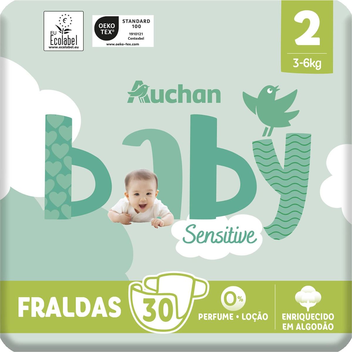 AUCHAN BABY Sensitive Couche taille 2 (3-6kg) 30 pièces