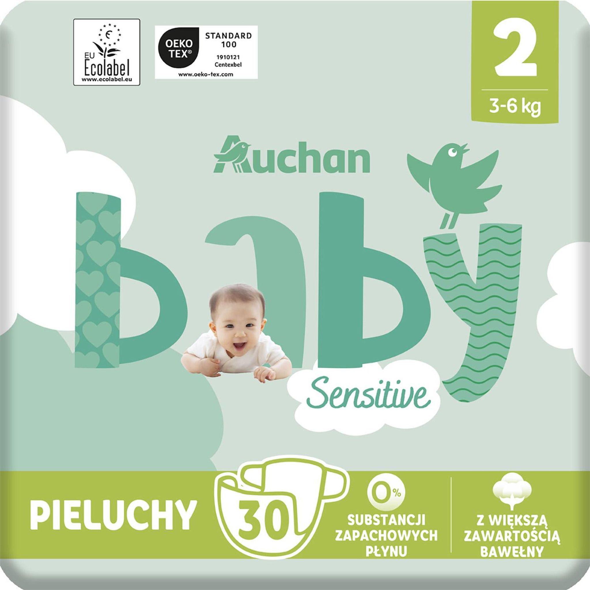 Voir la diapositive 10 : AUCHAN BABY Sensitive Couche taille 2 (3-6kg) 30 pièces