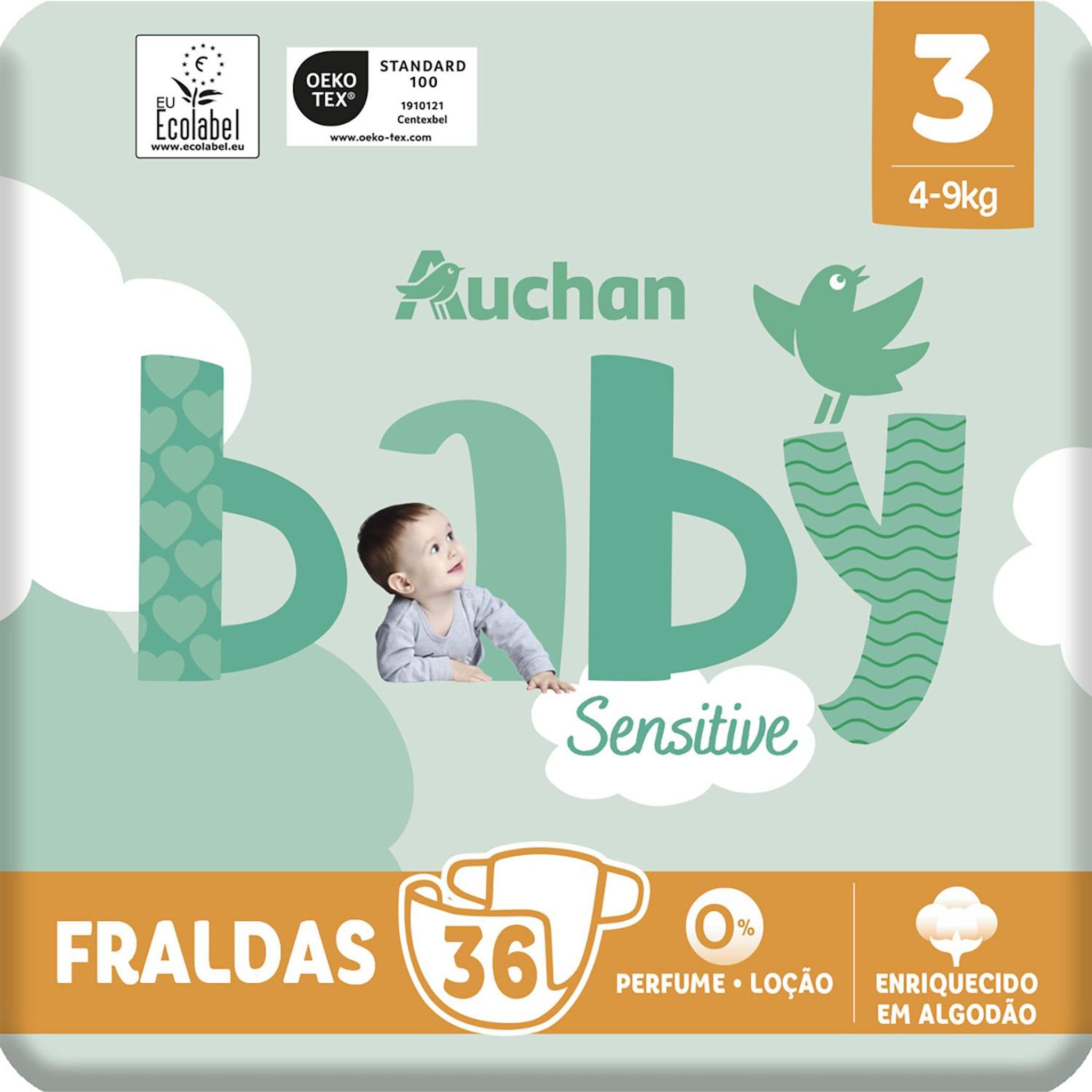 Voir la diapositive 2 : AUCHAN BABY Sensitive Couche taille 3 (4-9kg) 36 pièces