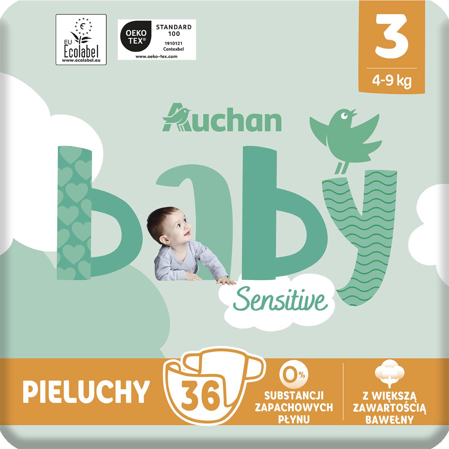 Voir la diapositive 8 : AUCHAN BABY Sensitive Couche taille 3 (4-9kg) 36 pièces