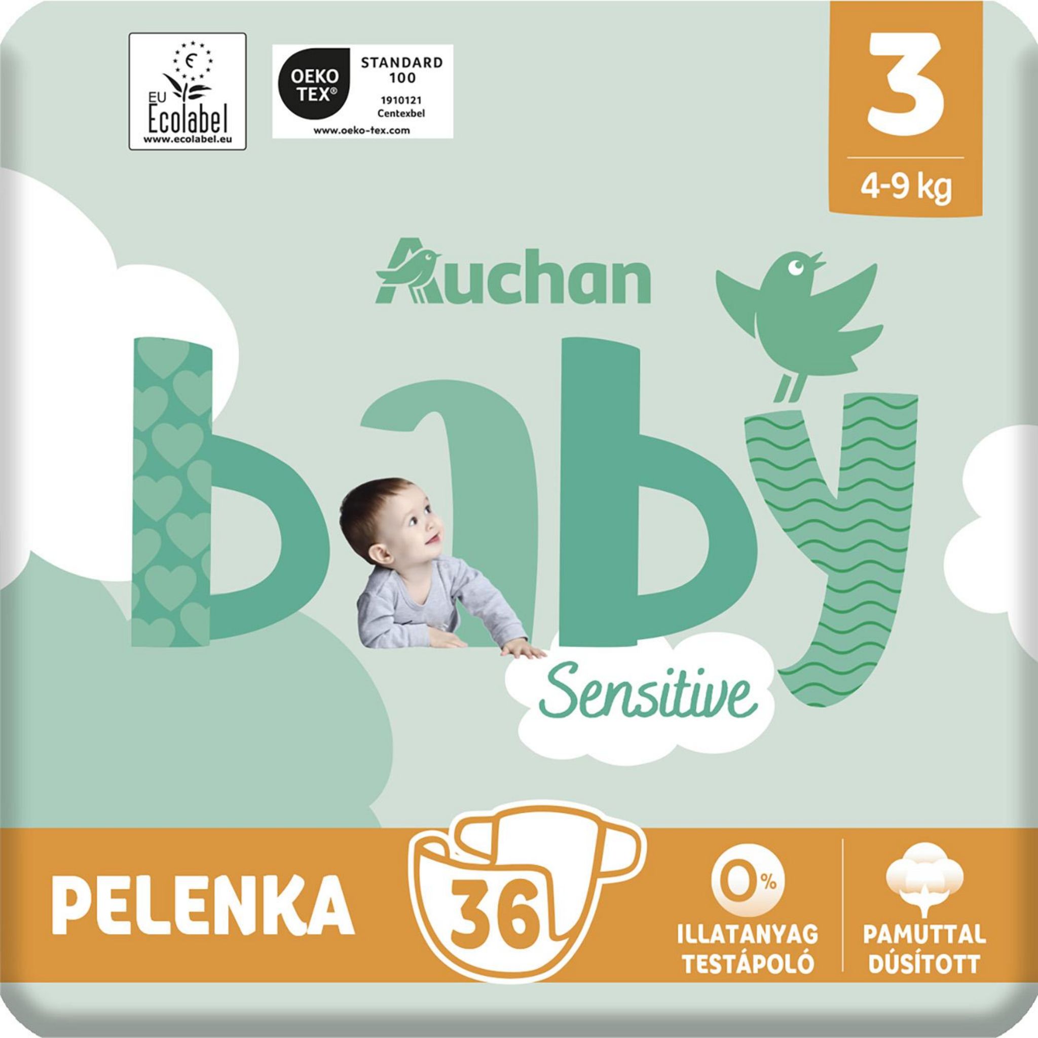 Voir la diapositive 8 : AUCHAN BABY Sensitive Couche taille 3 (4-9kg) 36 pièces