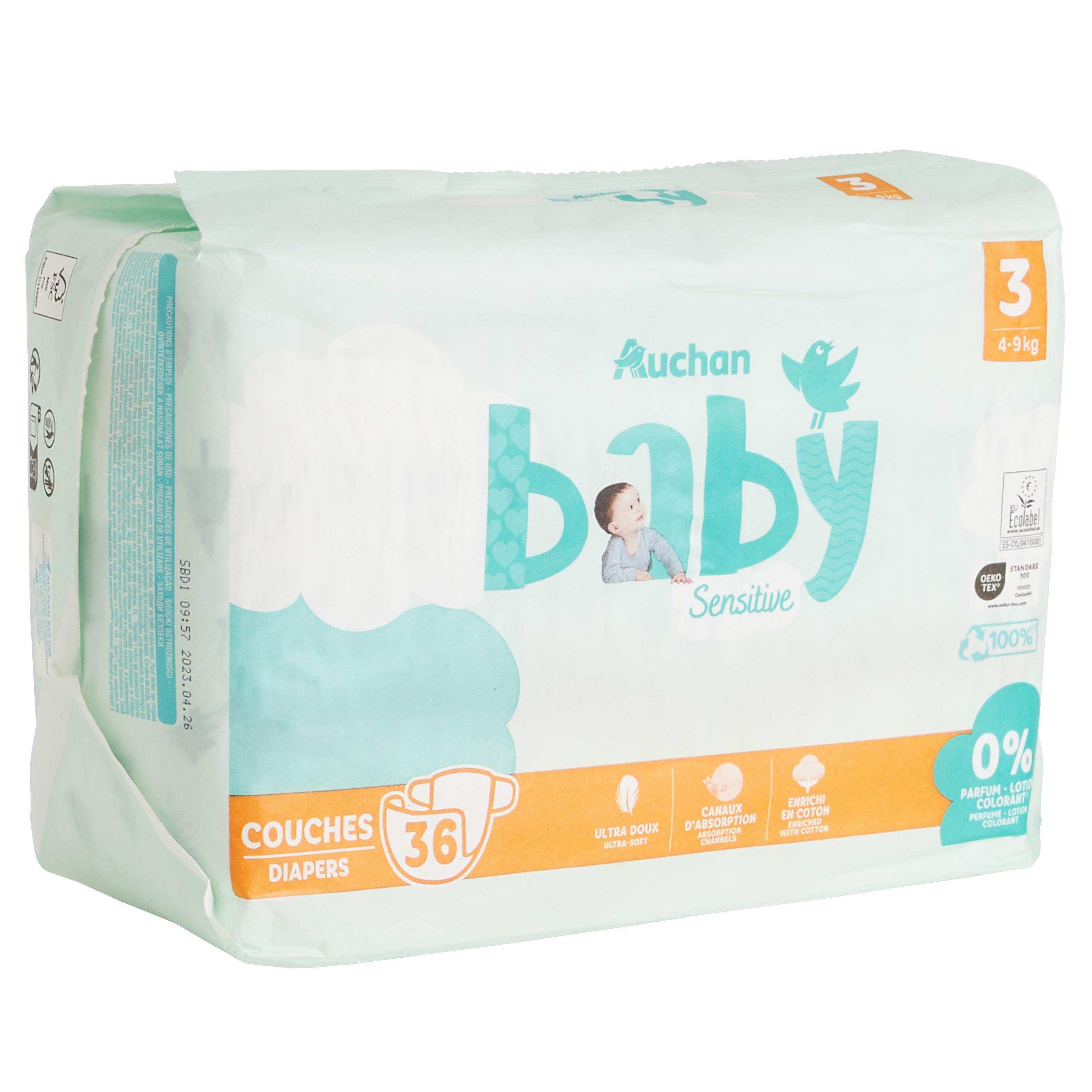 Voir la diapositive 10 : AUCHAN BABY Sensitive Couche taille 3 (4-9kg) 36 pièces