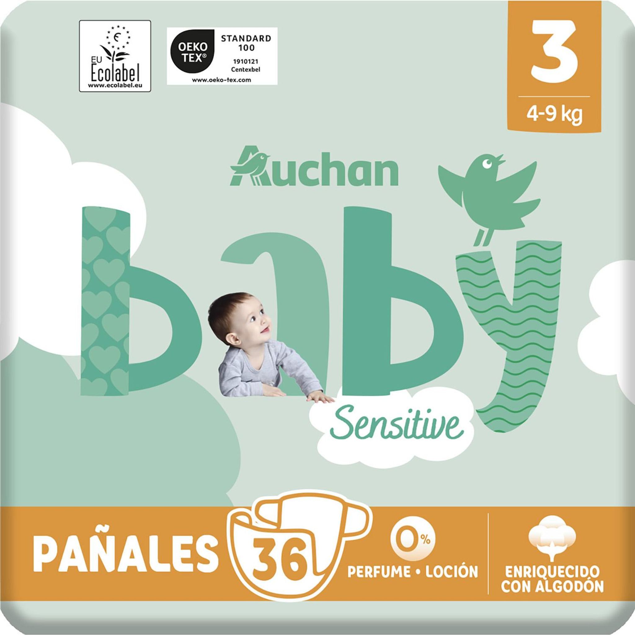 Voir la diapositive 7 : AUCHAN BABY Sensitive Couche taille 3 (4-9kg) 36 pièces