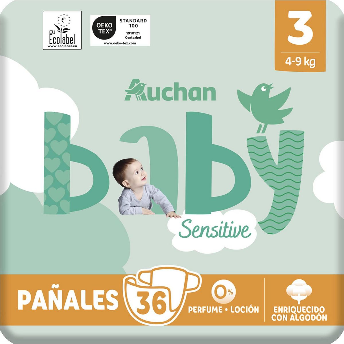AUCHAN BABY Sensitive Couche taille 3 (4-9kg) 36 pièces