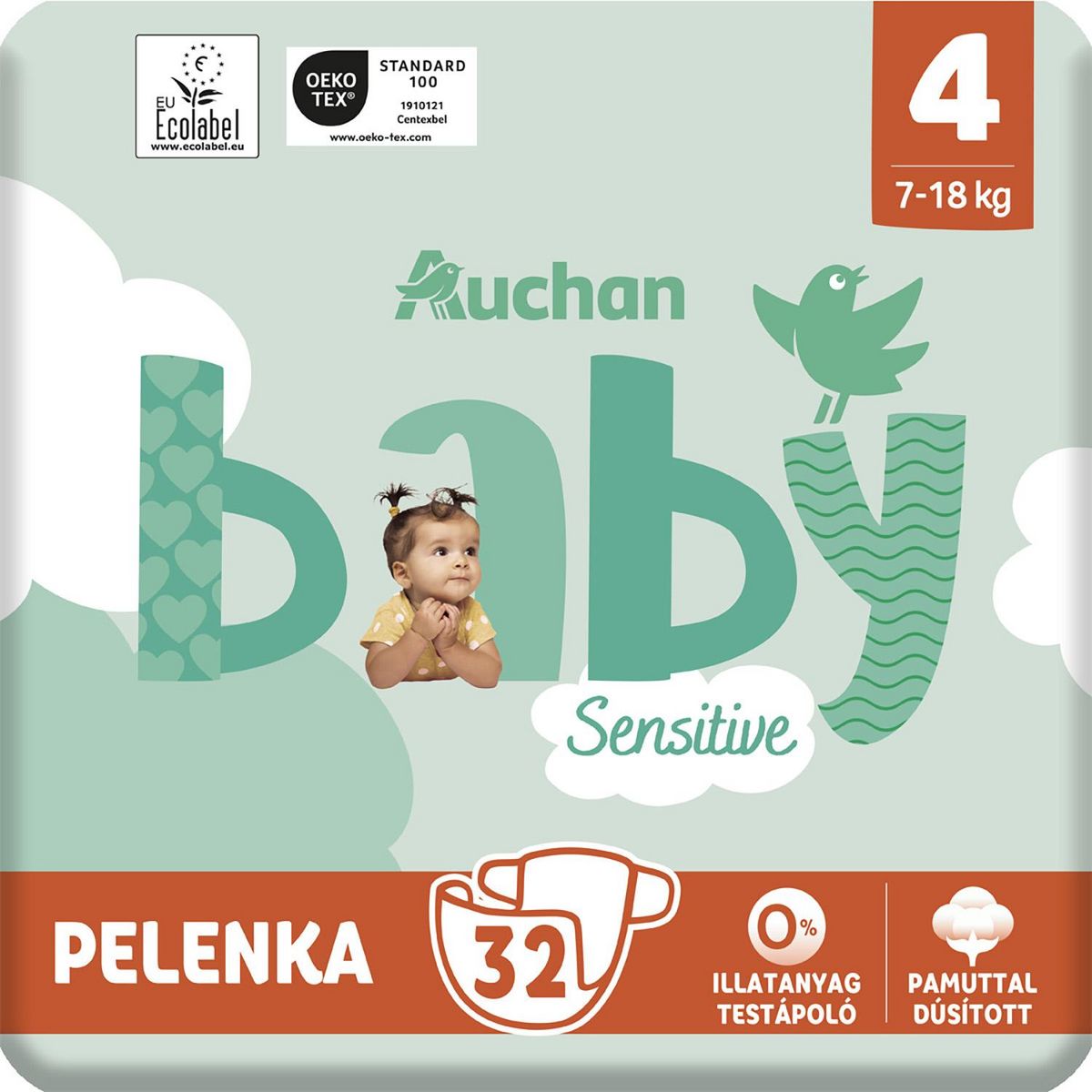 AUCHAN BABY Sensitive Couche taille 4 (7-18kg) 32 pièces