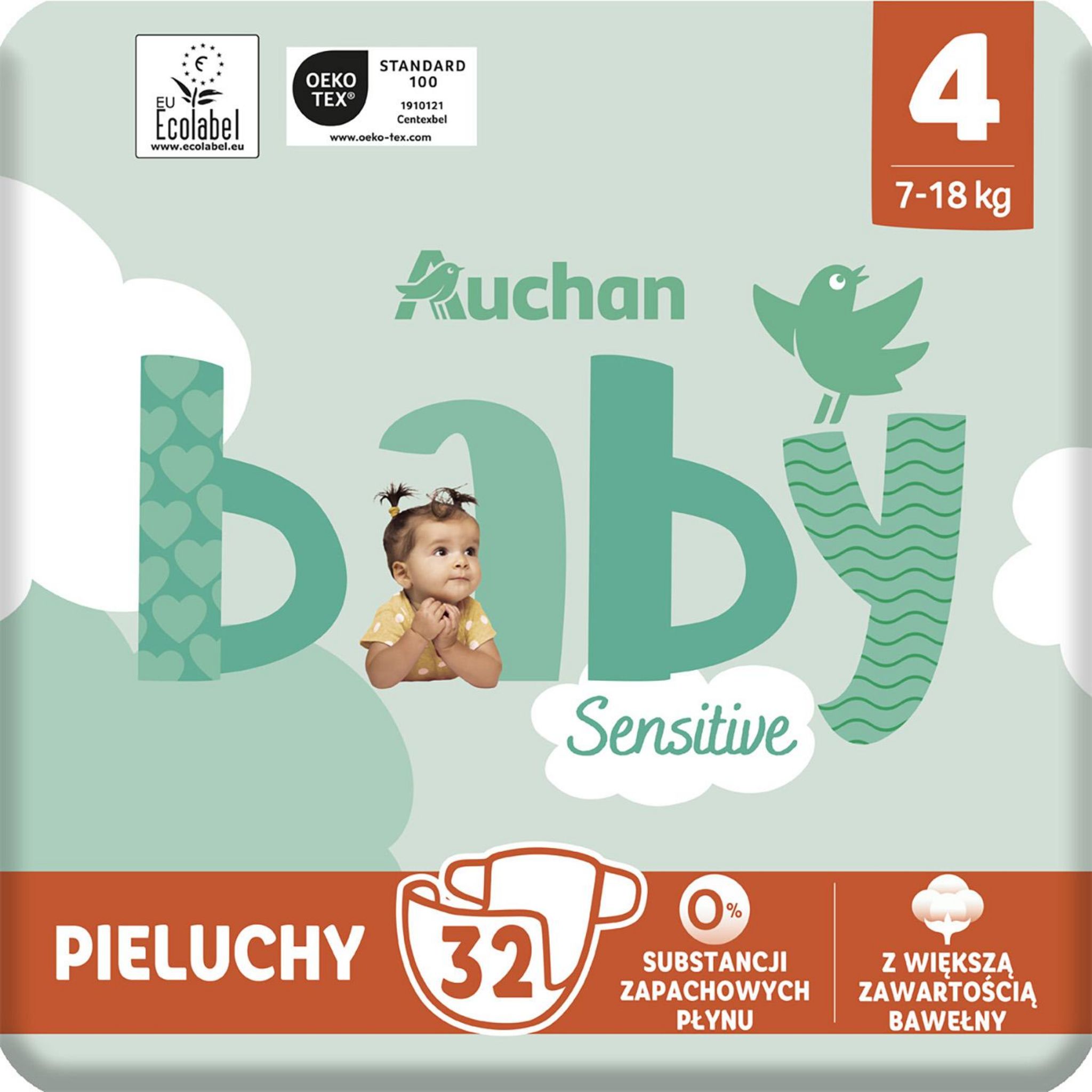 Voir la diapositive 5 : AUCHAN BABY Sensitive Couche taille 4 (7-18kg) 32 pièces