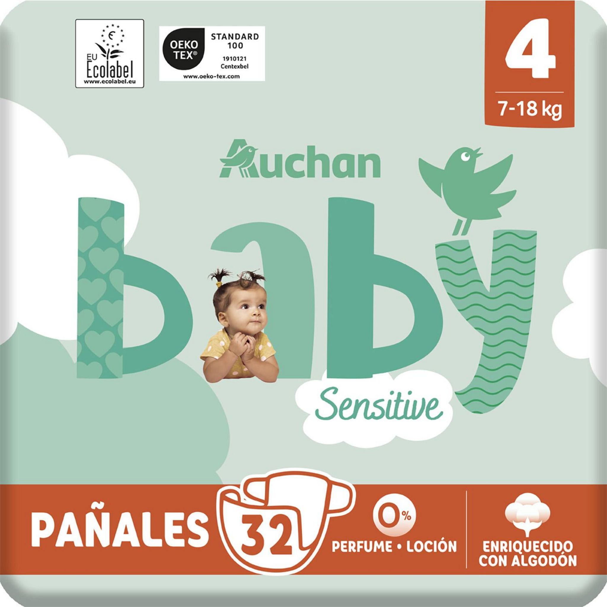 Voir la diapositive 6 : AUCHAN BABY Sensitive Couche taille 4 (7-18kg) 32 pièces