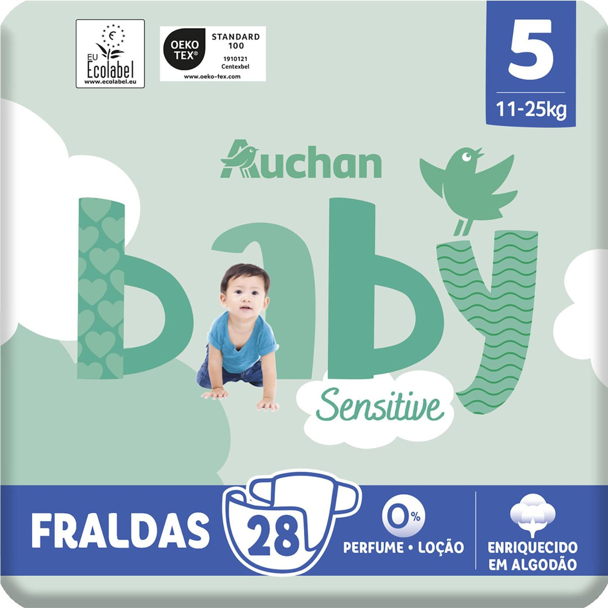 Voir la diapositive 6 : AUCHAN BABY Sensitive Couches taille 5 (11-25kg) 28 pièces