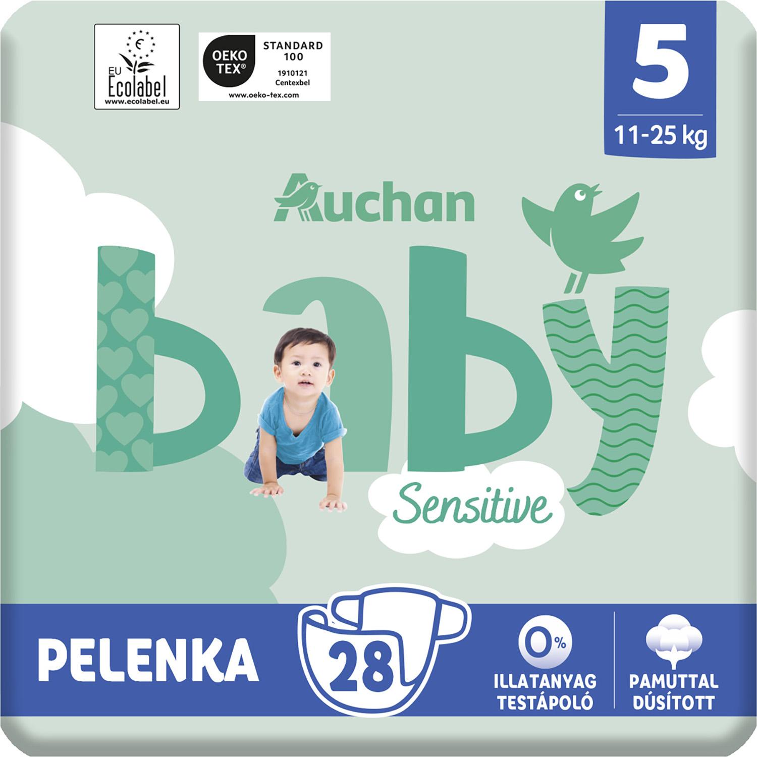 Voir la diapositive 9 : AUCHAN BABY Sensitive Couches taille 5 (11-25kg) 28 pièces