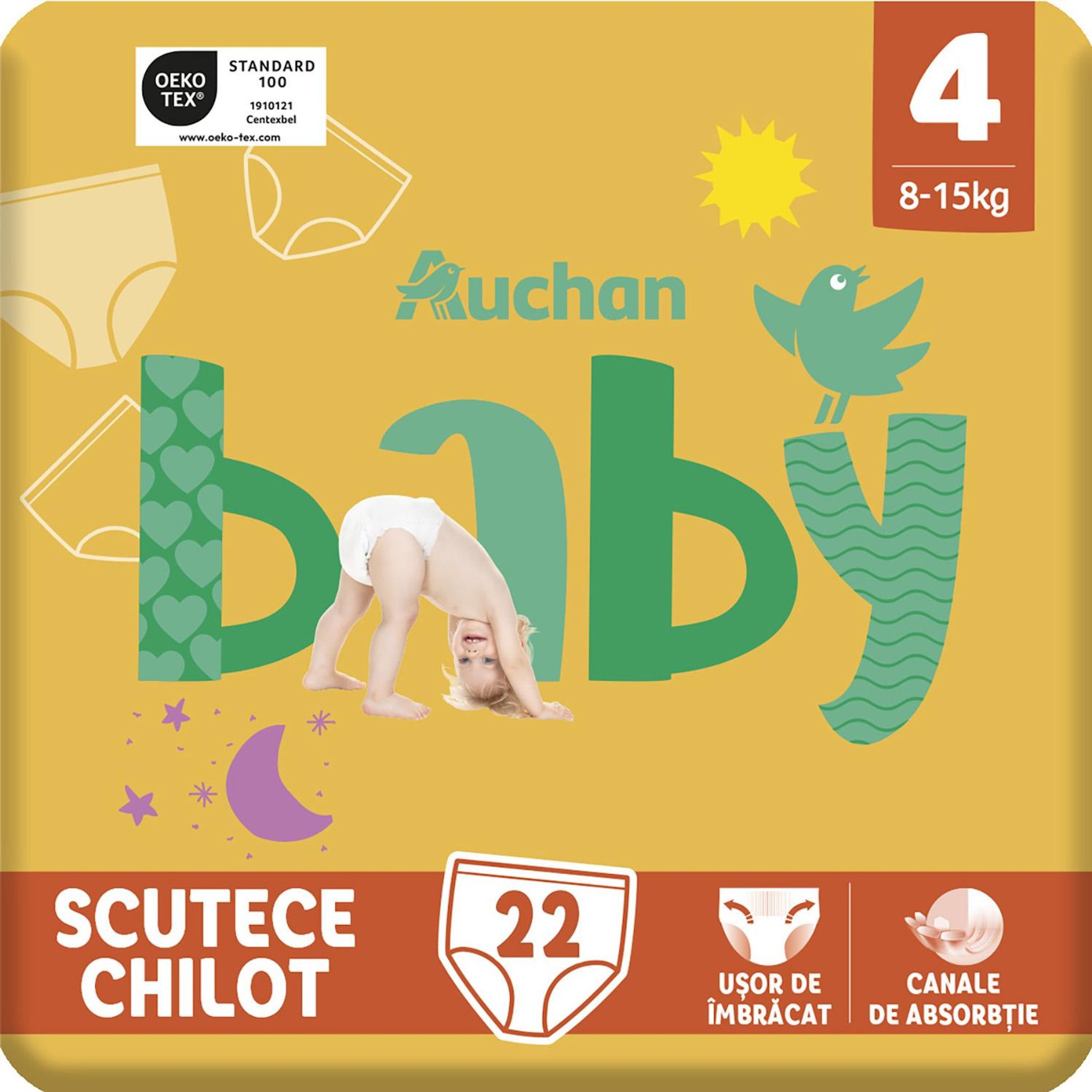 Voir la diapositive 10 : AUCHAN BABY Culotte pour bébé taille 4 (8-15kg) 22 pièces