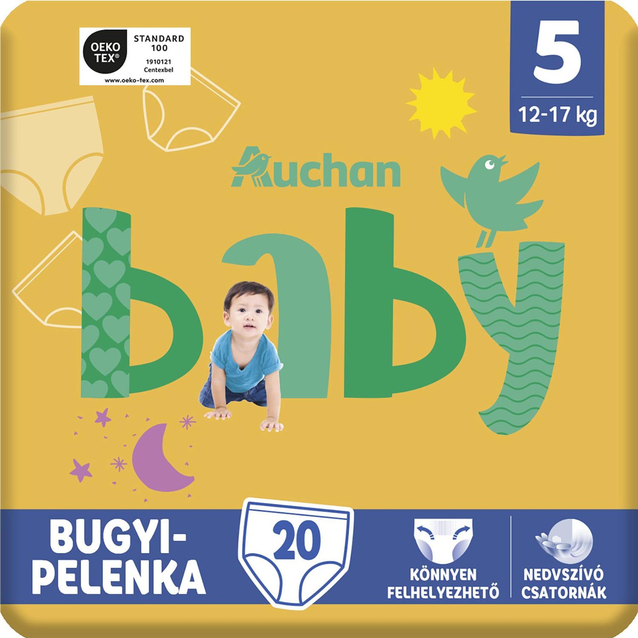Voir la diapositive 6 : AUCHAN BABY Culotte pour bébé taille 5 (12-17kg) 20 pièces