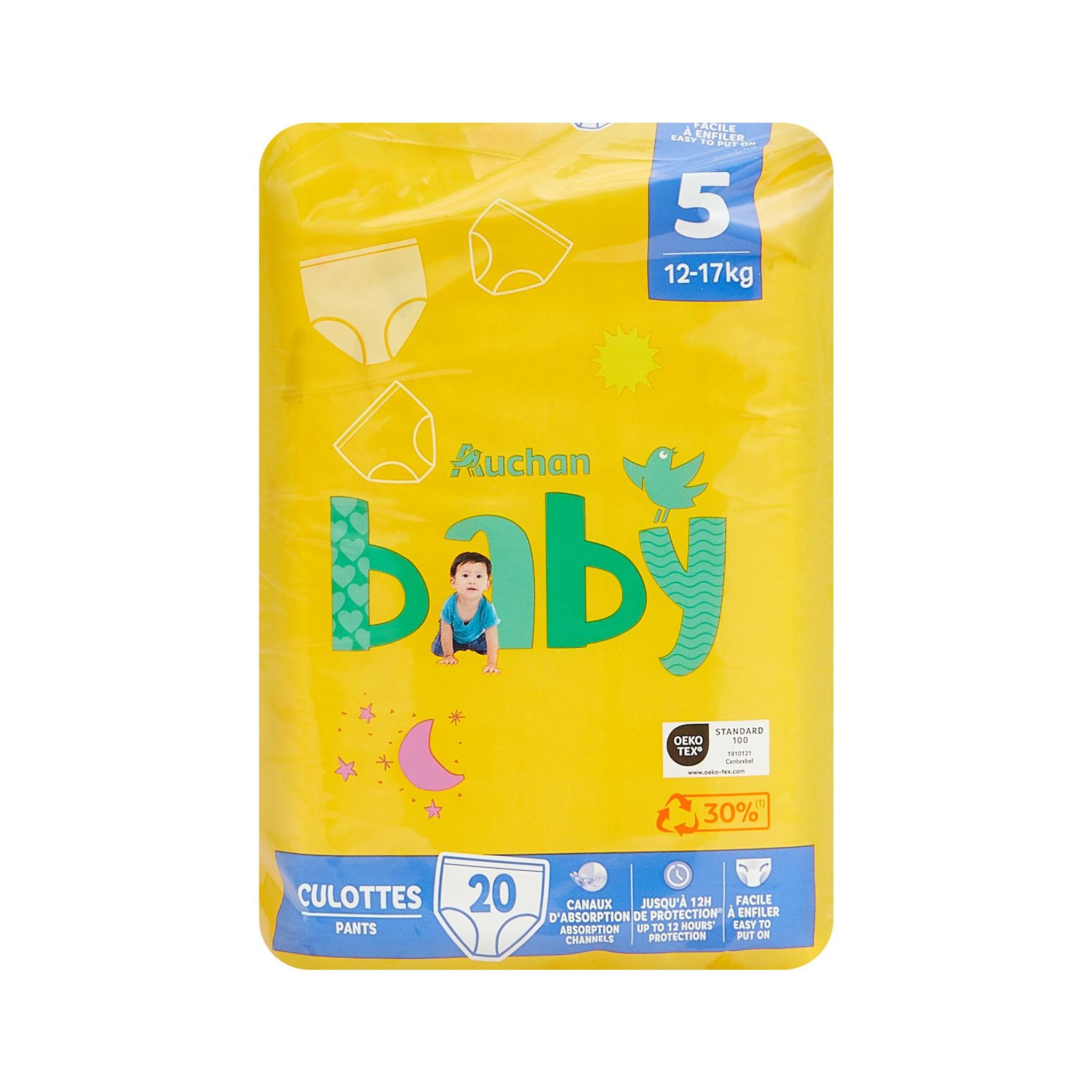 Voir la diapositive 7 : AUCHAN BABY Culotte pour bébé taille 5 (12-17kg) 20 pièces