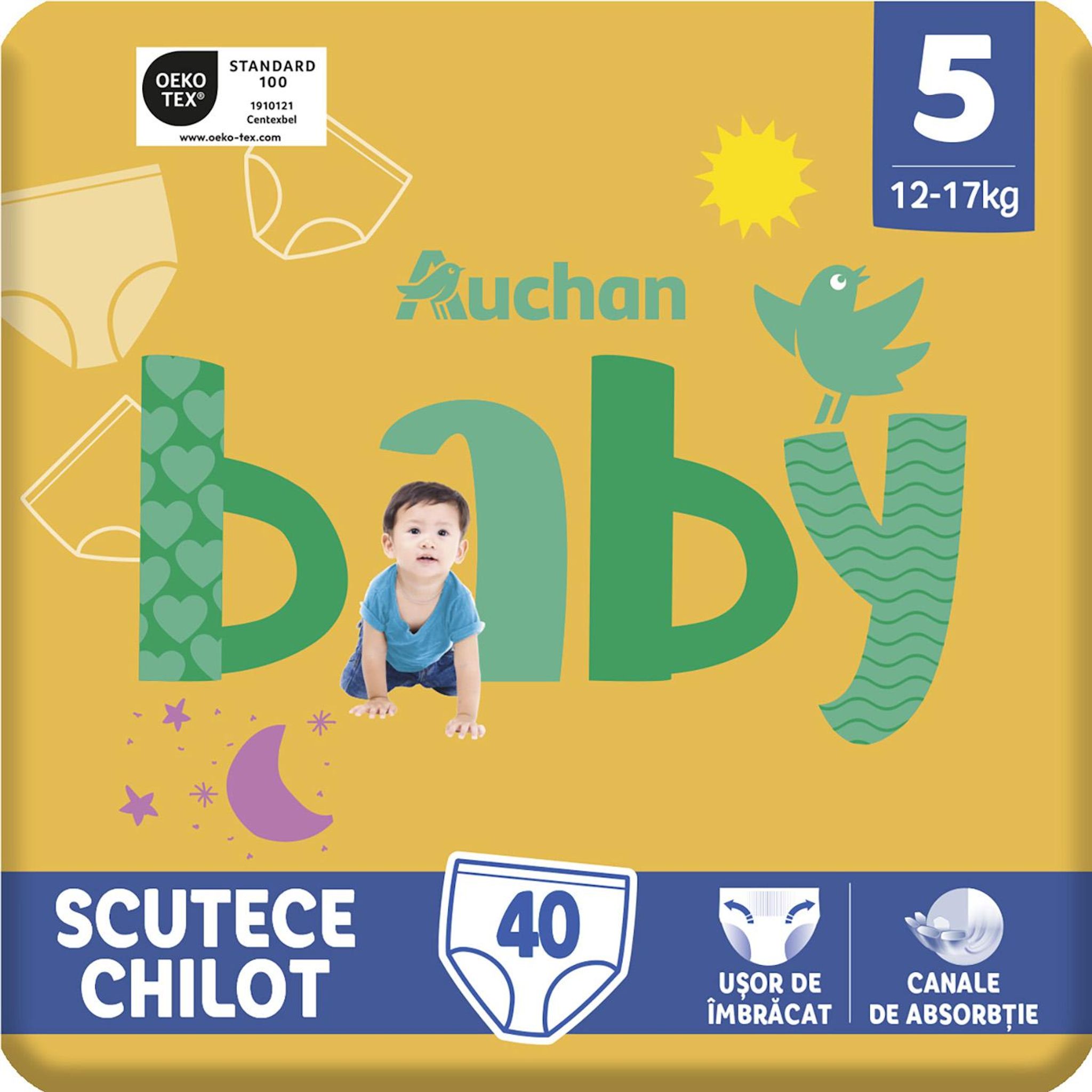 Voir la diapositive 7 : AUCHAN BABY Culotte pour bébé taille 5 (12-17kg) 40 pièces