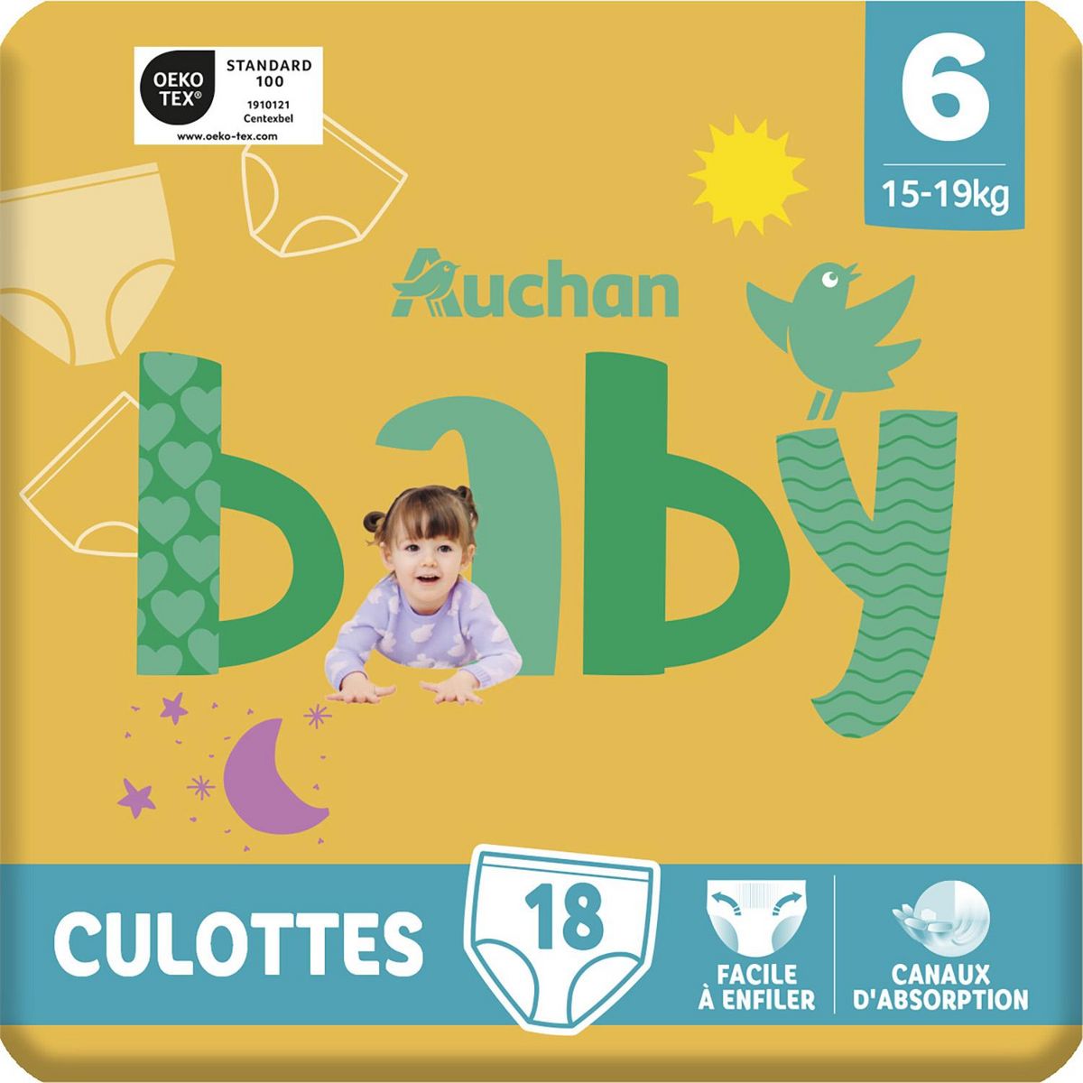 AUCHAN BABY Culotte pour bébé taille 6 (15-19kg) 18 pièces